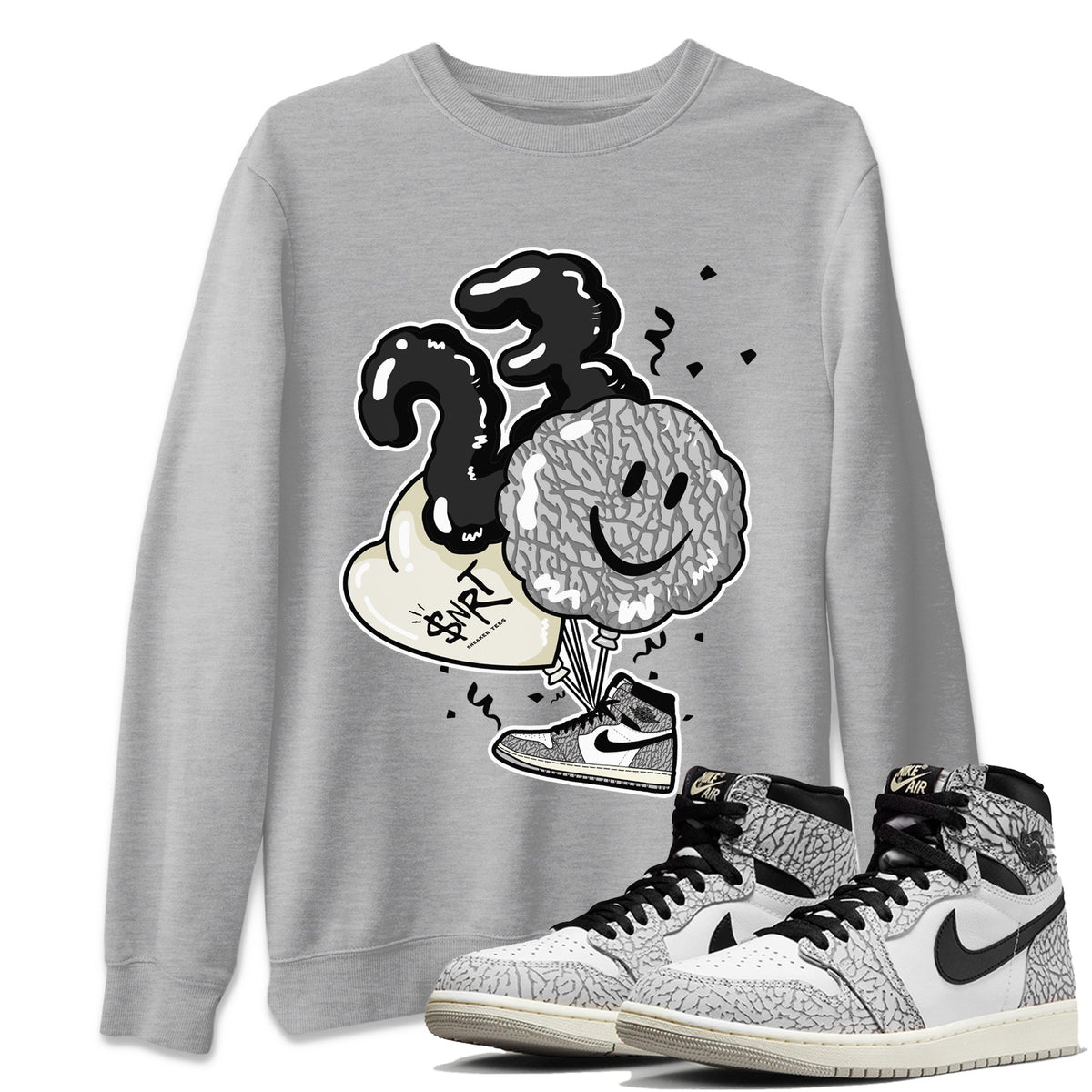 Jordan 1 White Cement Sneaker Matching T-Shirt Balloon Sneaker Tees Jordan 1 White Cement Sneaker Release Tees Crew Neck Tees