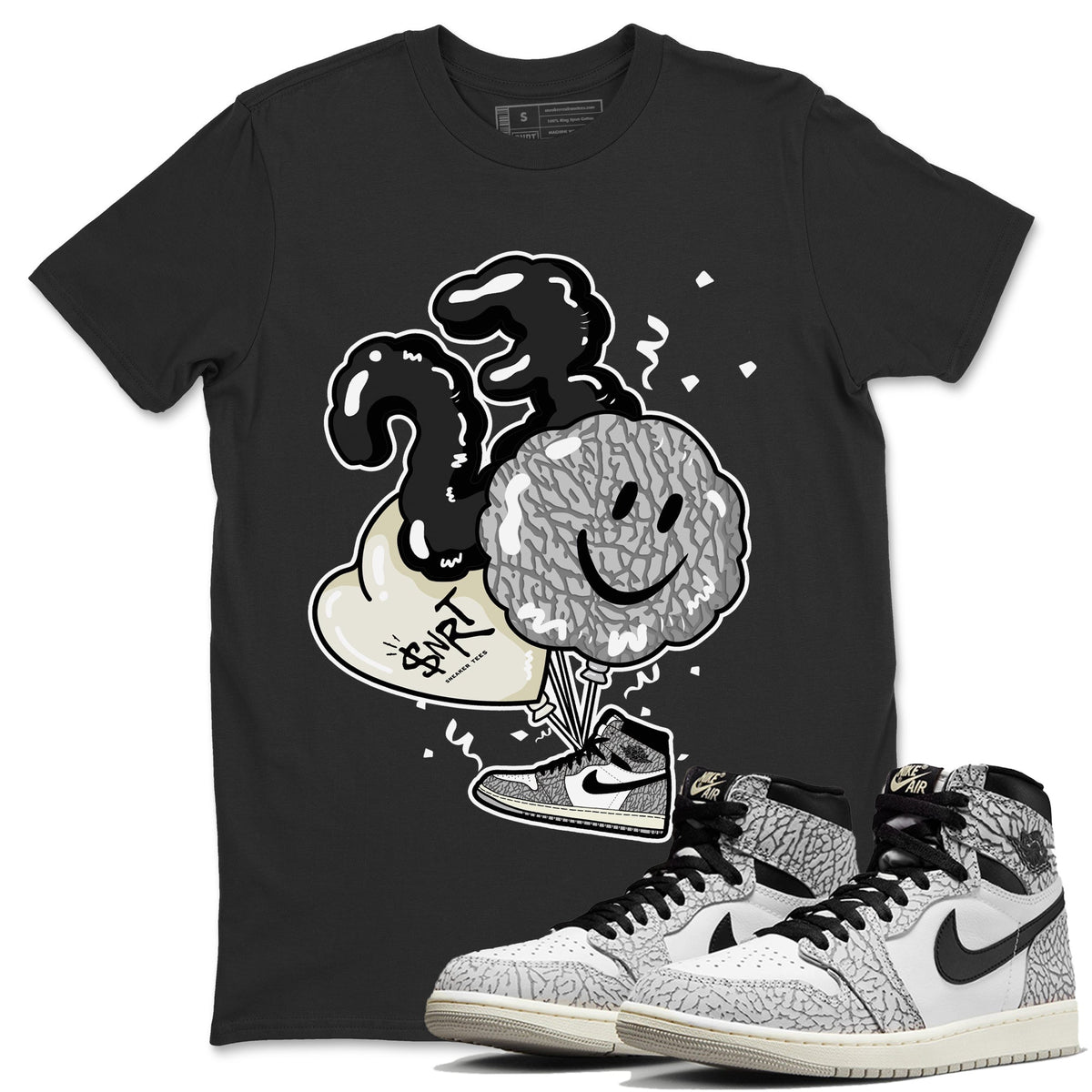 Jordan 1 White Cement Sneaker Matching T-Shirt Balloon Sneaker Tees Jordan 1 White Cement Sneaker Release Tees Crew Neck Tees