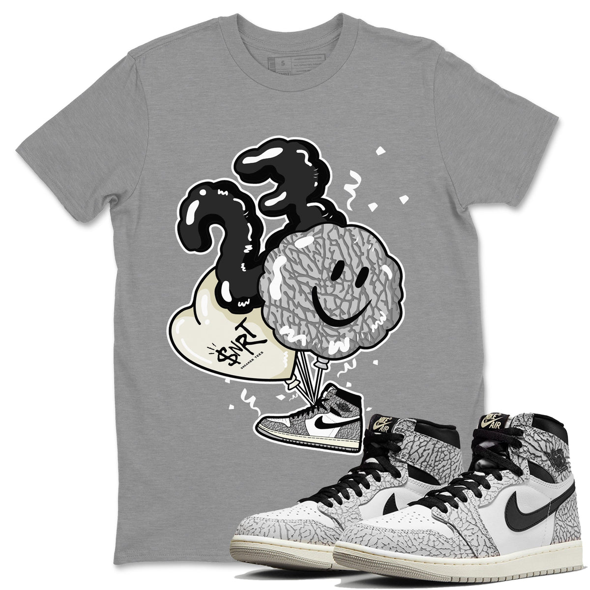 Jordan 1 White Cement Sneaker Matching T-Shirt Balloon Sneaker Tees Jordan 1 White Cement Sneaker Release Tees Crew Neck Tees