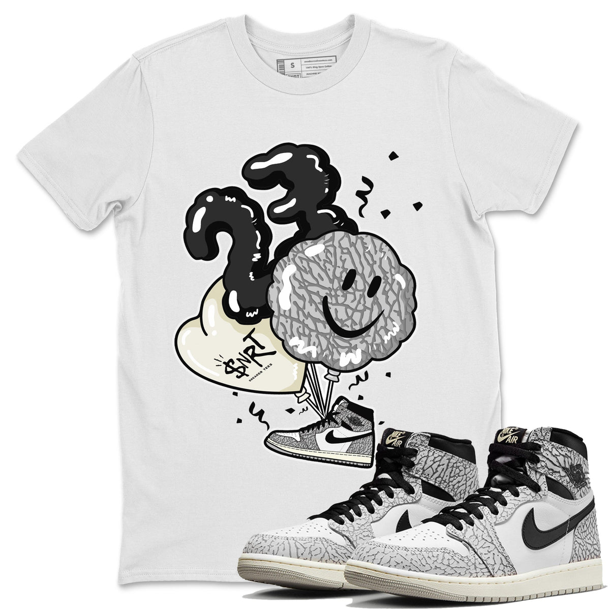 Jordan 1 White Cement Sneaker Matching T-Shirt Balloon Sneaker Tees Jordan 1 White Cement Sneaker Release Tees Crew Neck Tees