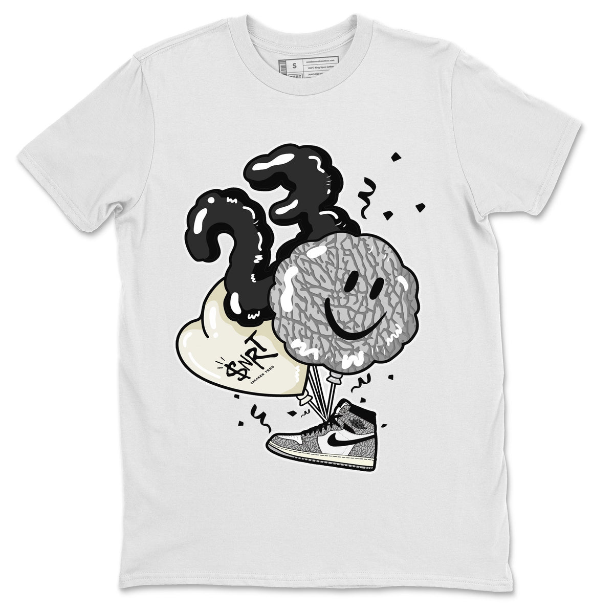 Jordan 1 White Cement Sneaker Matching T-Shirt Balloon Sneaker Tees Jordan 1 White Cement Sneaker Release Tees Crew Neck Tees