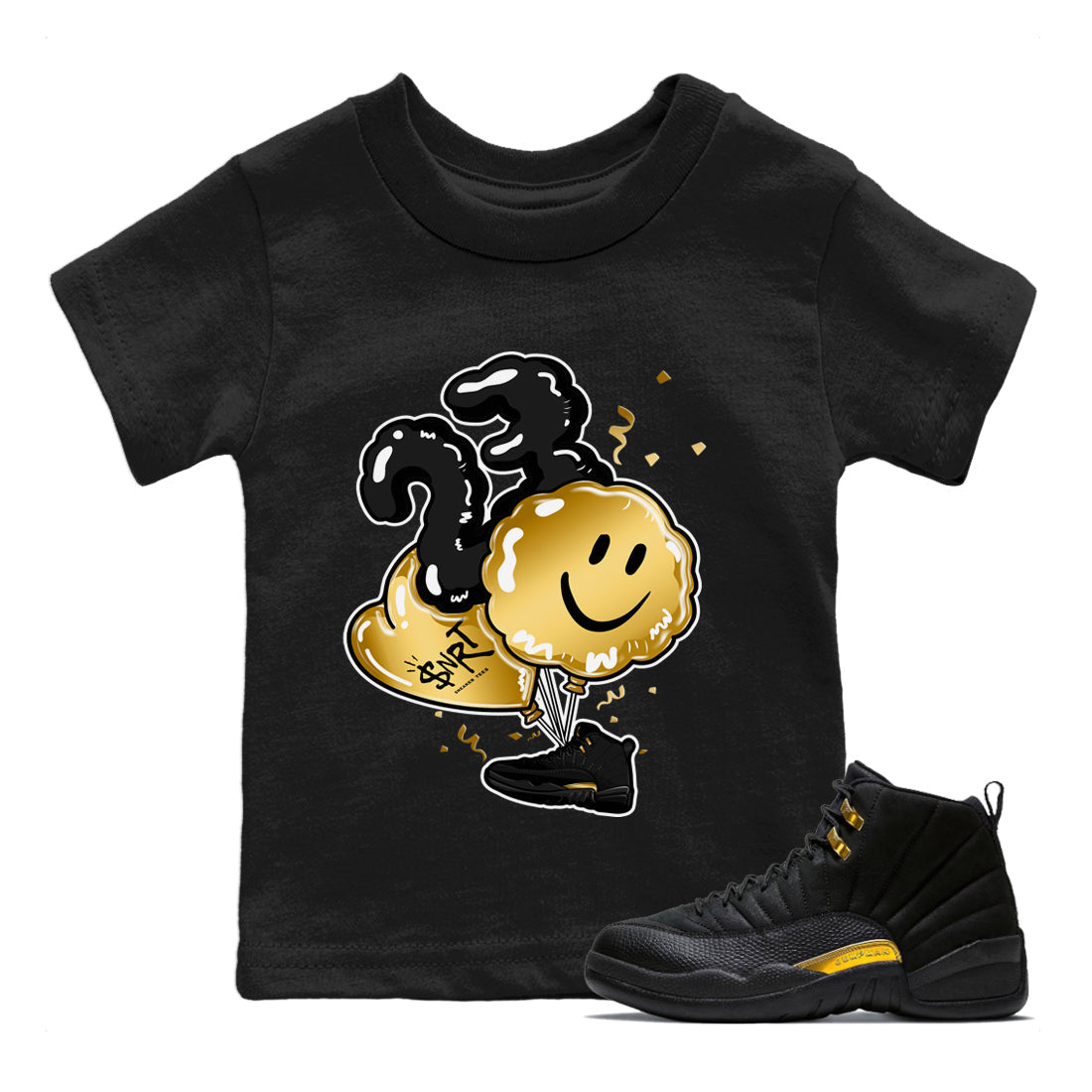 Jordan 12 Black Taxi Sneaker Matching T-Shirt Balloon Sneaker Tees Jordan 12 Black Taxi Sneaker Release Tees Kids Shirts