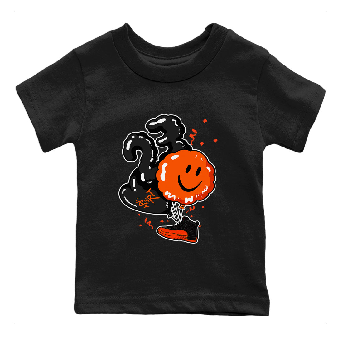 Air Jordan 12 Brilliant Orange Sneaker Match Tees Balloon Streetwear Sneaker Shirt 12s Brilliant Orange Shirts Kids Shirts Black 2