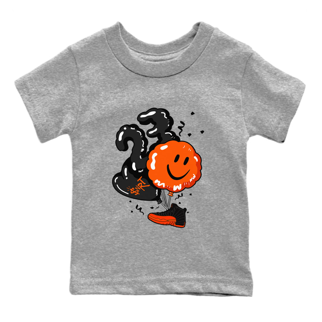 Air Jordan 12 Brilliant Orange Sneaker Match Tees Balloon Streetwear Sneaker Shirt 12s Brilliant Orange Shirts Kids Shirts Heather Grey 2