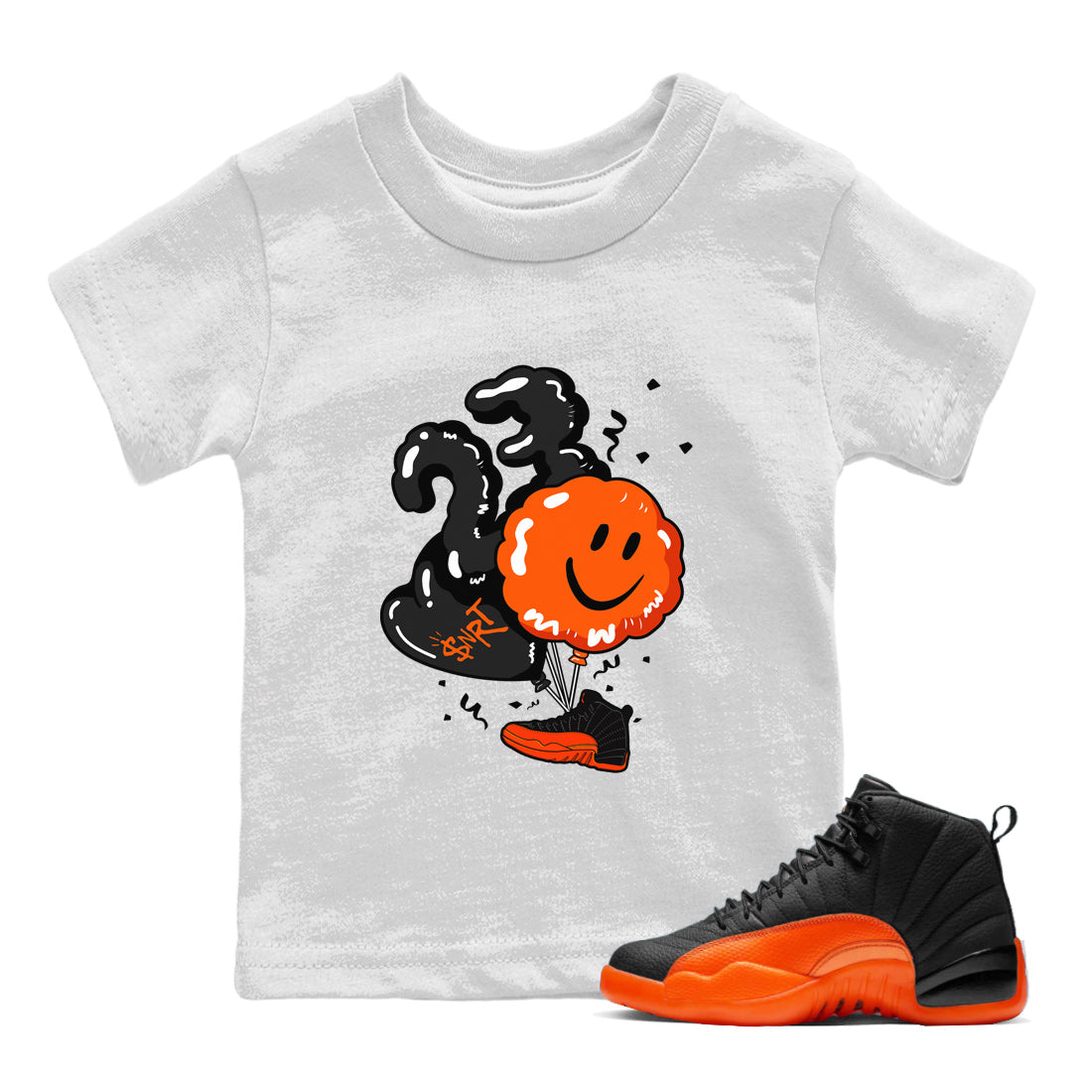 Air Jordan 12 Brilliant Orange Sneaker Match Tees Balloon Streetwear Sneaker Shirt 12s Brilliant Orange Shirts Kids Shirts White 1