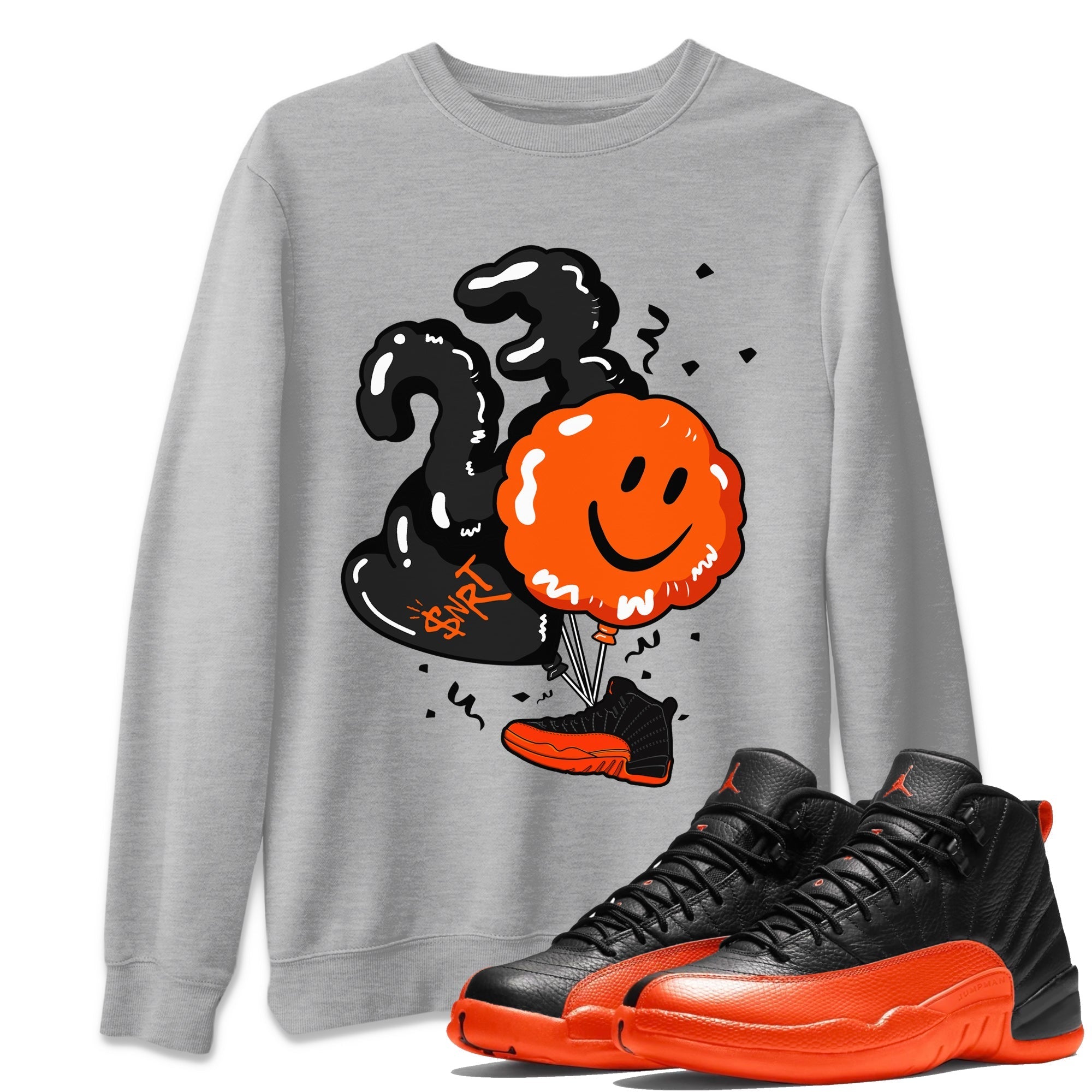 Air Jordan 12 Brilliant Orange Sneaker Match Tees Balloon Streetwear Sneaker Shirt 12s Brilliant Orange Shirts Unisex Shirts Heather Grey 1