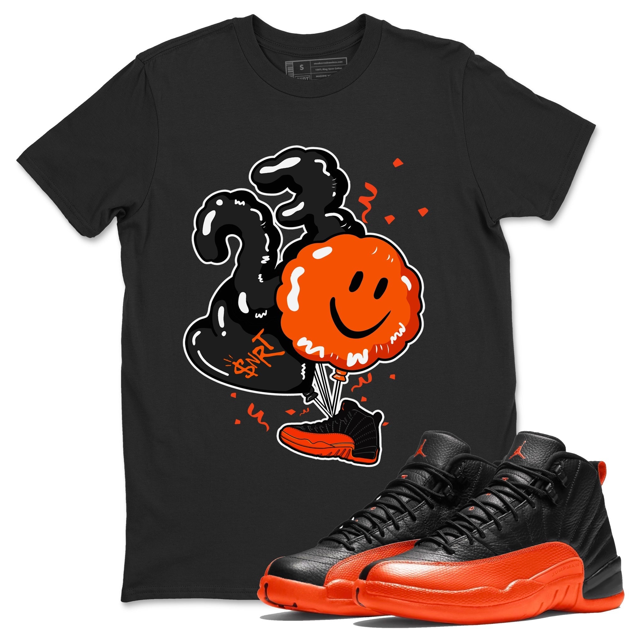 Air Jordan 12 Brilliant Orange Sneaker Match Tees Balloon Streetwear Sneaker Shirt 12s Brilliant Orange Shirts Unisex Shirts Black 1