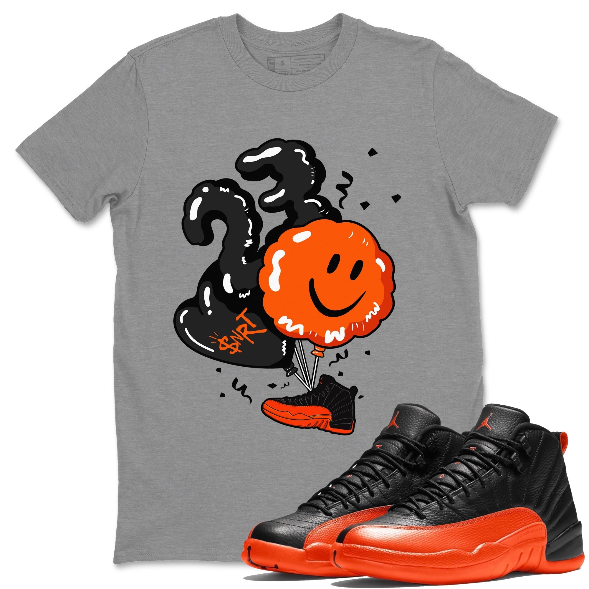 Air Jordan 12 Brilliant Orange Sneaker Match Tees Balloon Streetwear Sneaker Shirt 12s Brilliant Orange Shirts Unisex Shirts Heather Grey 1