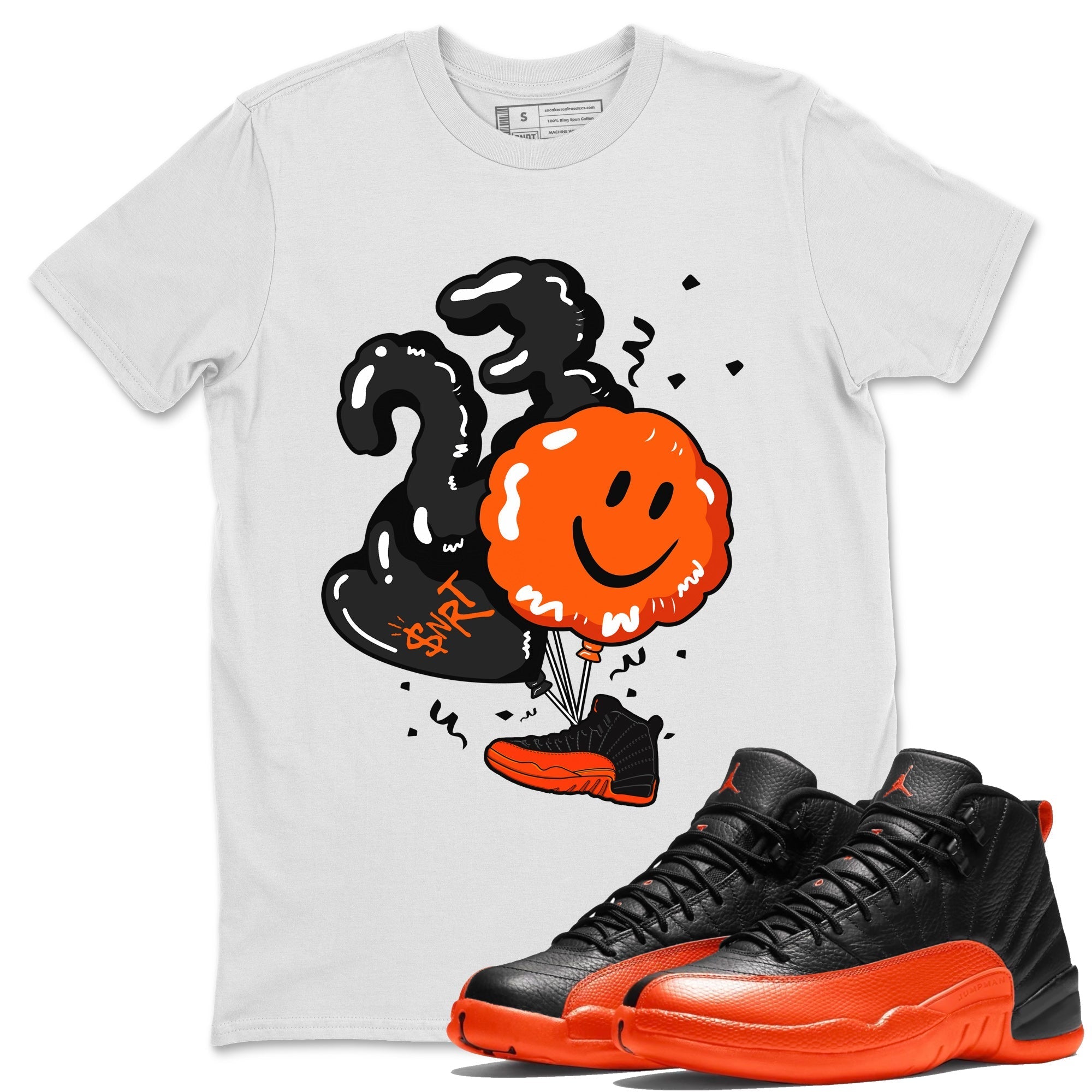 Air Jordan 12 Brilliant Orange Sneaker Match Tees Balloon Streetwear Sneaker Shirt 12s Brilliant Orange Shirts Unisex Shirts White 1