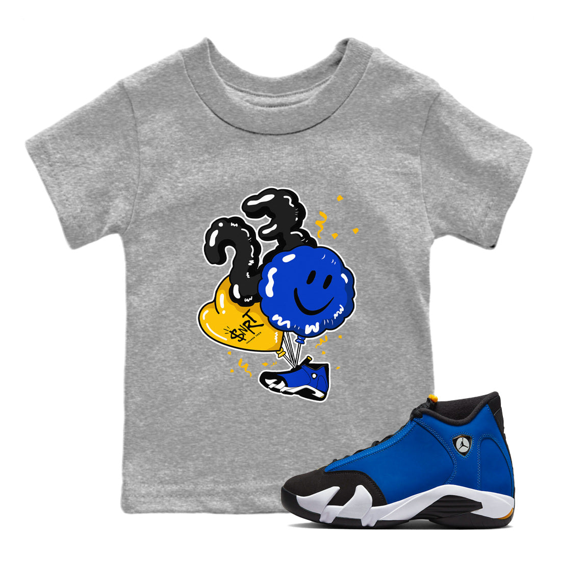 Air Jordan 14 Laney Sneaker Match Tees Balloon Streetwear Sneaker Shirt Jordan 14 Laney Sneaker Release Tees Kids Shirts Heather Grey 1