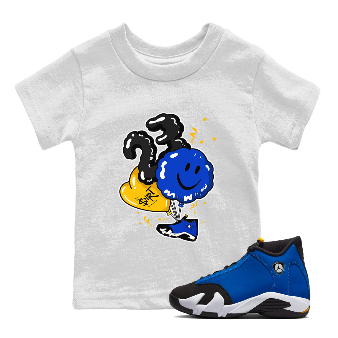 Air Jordan 14 Laney Sneaker Match Tees Balloon Streetwear Sneaker Shirt Jordan 14 Laney Sneaker Release Tees Kids Shirts White 1