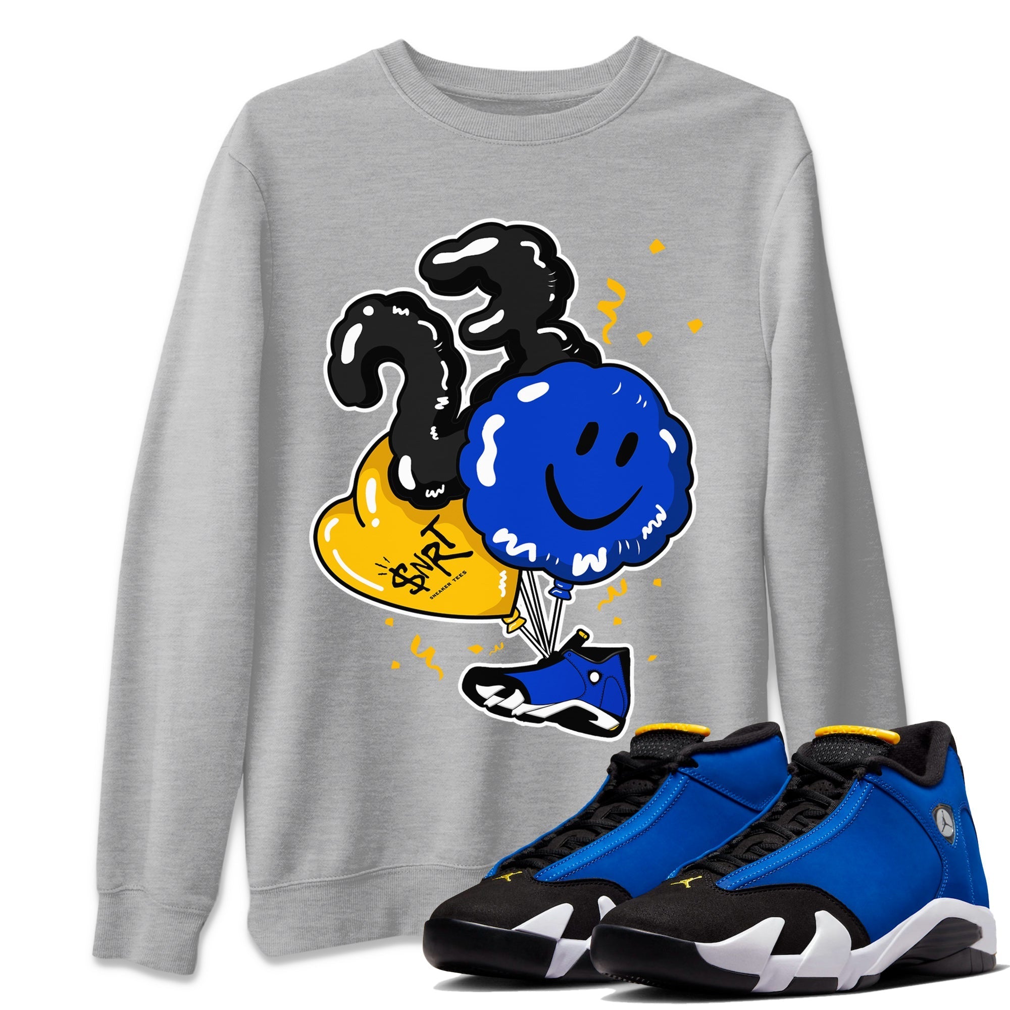 Air Jordan 14 Laney Sneaker Match Tees Balloon Streetwear Sneaker Shirt Jordan 14 Laney Sneaker Release Tees Unisex Shirts Heather Grey 1