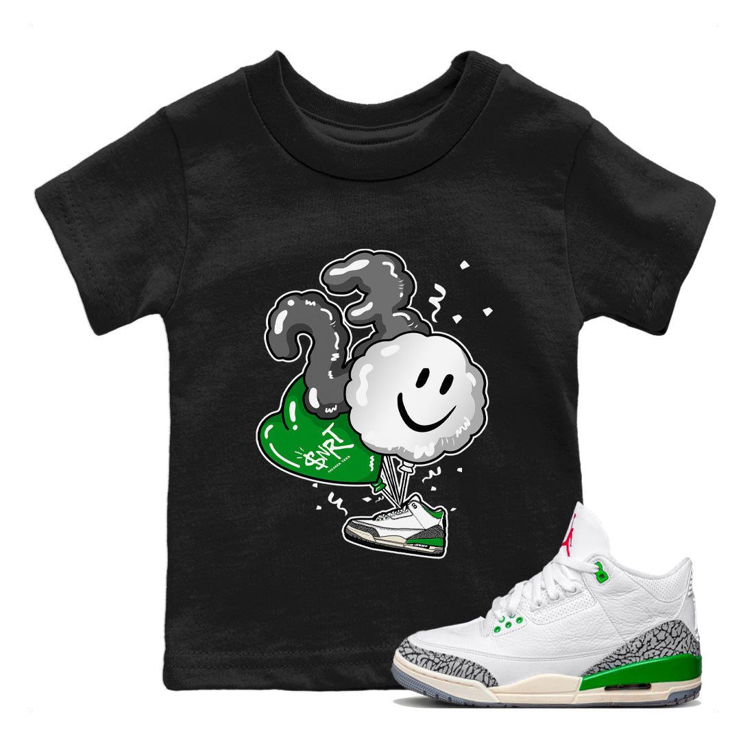 Air Jordan 3 Lucky Green Shirt To Match Jordans Balloon Sneaker Tees Air Jordan 3 WMNS Lucky Green Drip Gear Zone Sneaker Matching Clothing Kids Shirts Black 1
