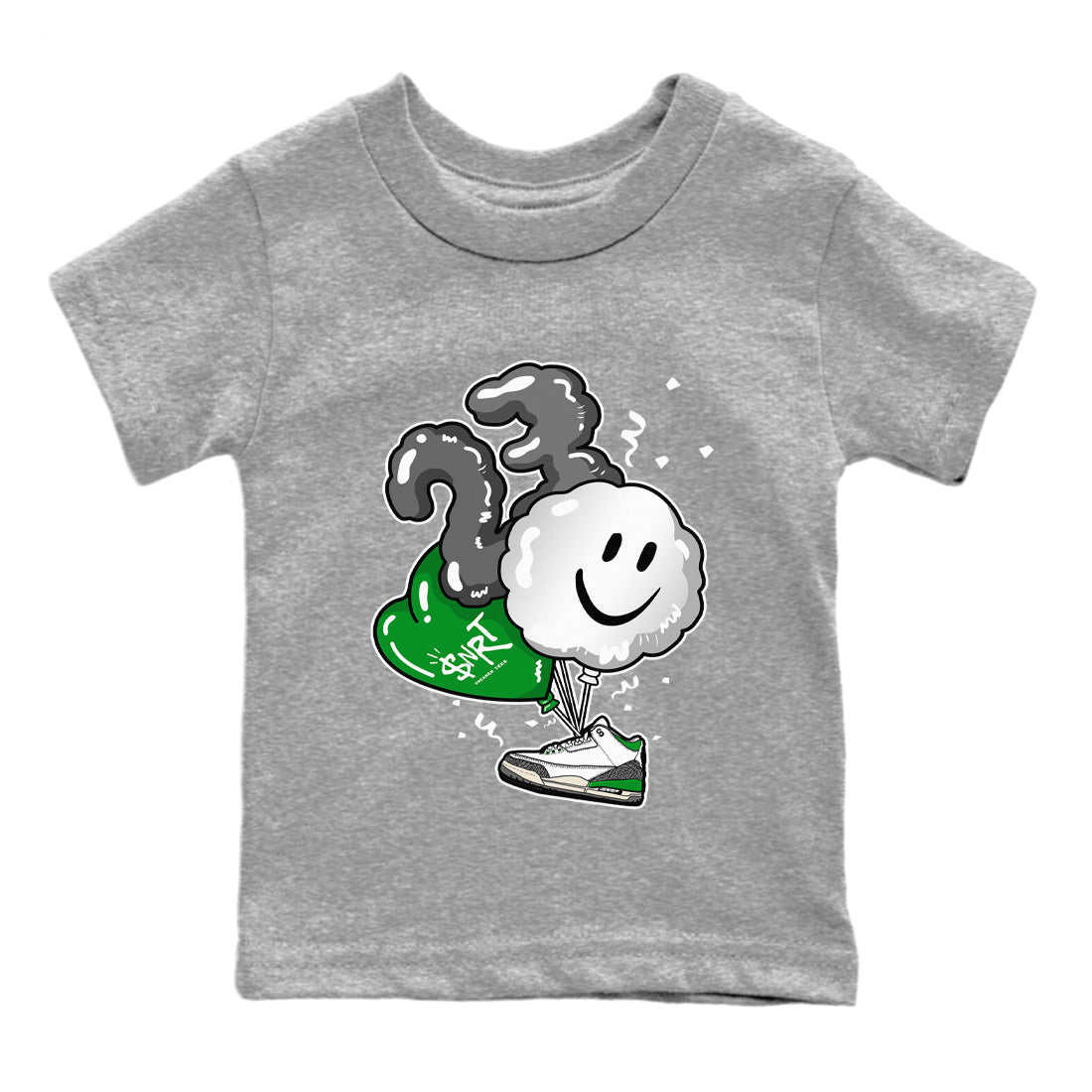 Air Jordan 3 Lucky Green Shirt To Match Jordans Balloon Sneaker Tees Air Jordan 3 WMNS Lucky Green Drip Gear Zone Sneaker Matching Clothing Kids Shirts Heather Grey 2