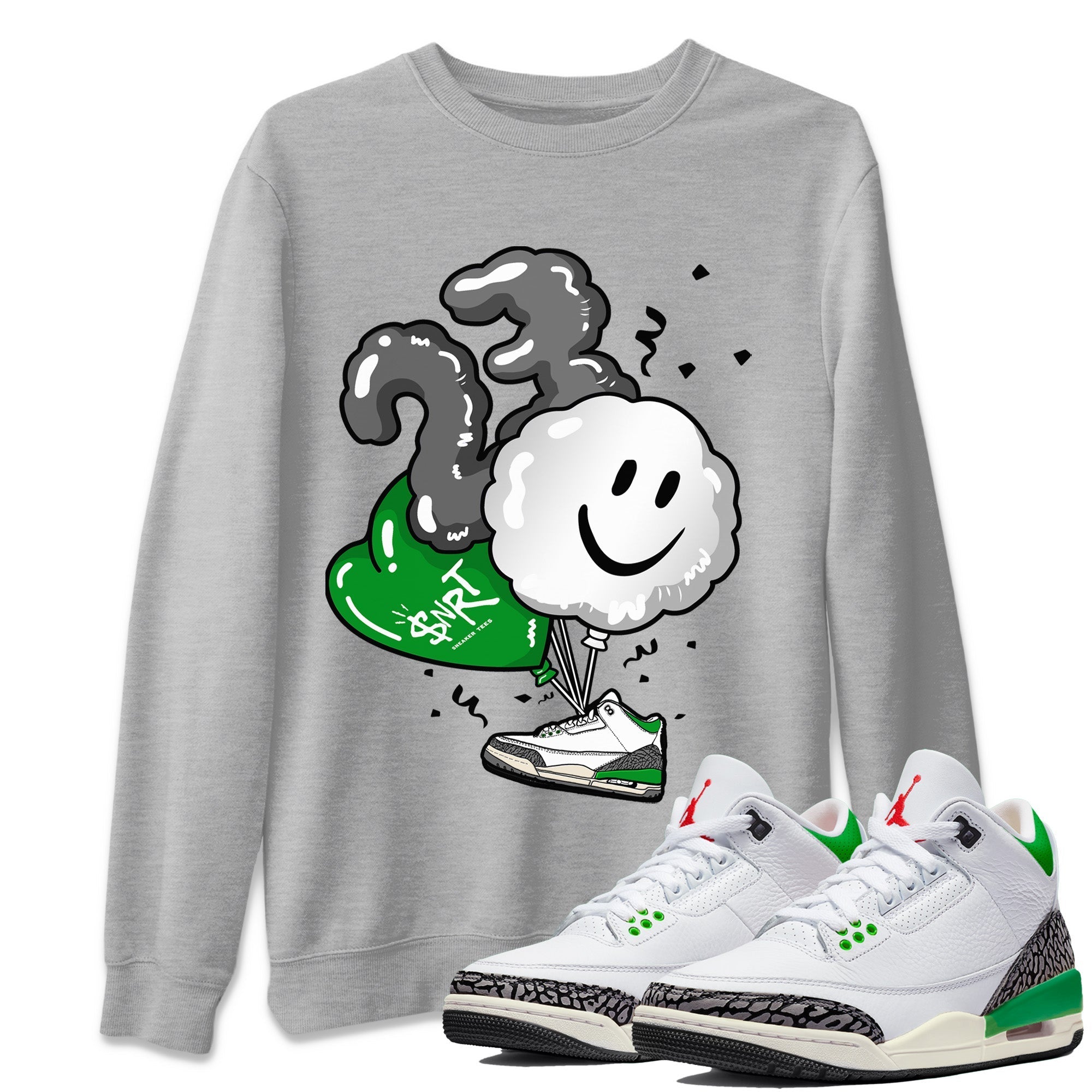 Air Jordan 3 Lucky Green Shirt To Match Jordans Balloon Sneaker Tees Air Jordan 3 WMNS Lucky Green Drip Gear Zone Sneaker Matching Clothing Unisex Shirts Heather Grey 1