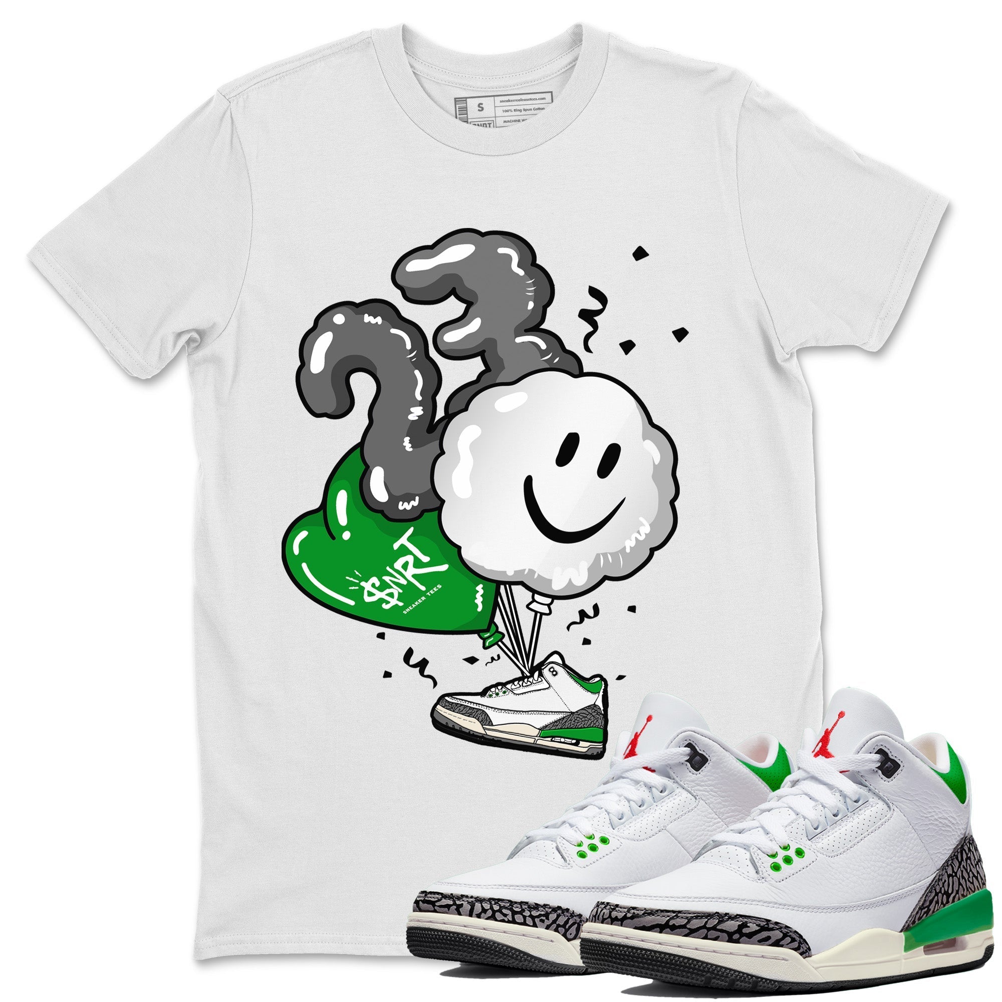 Air Jordan 3 Lucky Green Shirt To Match Jordans Balloon Sneaker Tees Air Jordan 3 WMNS Lucky Green Drip Gear Zone Sneaker Matching Clothing Unisex Shirts White 1