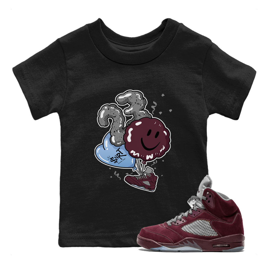 5s Burgundy shirt to match jordans Balloon Streetwear Sneaker Shirt Air Jordan 5 Burgundy Drip Gear Zone Sneaker Matching Clothing Baby Toddler Black 1 T-Shirt