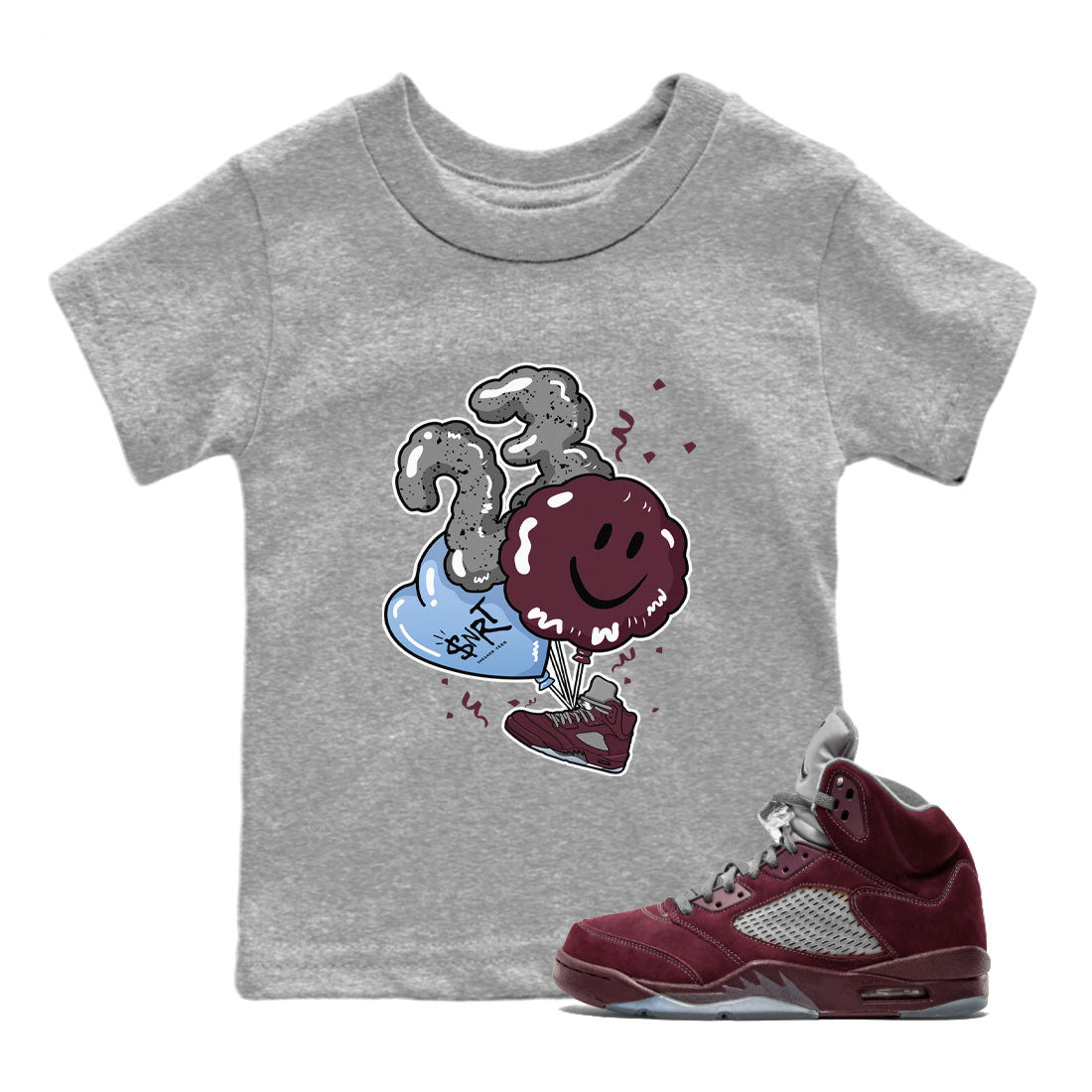 5s Burgundy shirt to match jordans Balloon Streetwear Sneaker Shirt Air Jordan 5 Burgundy Drip Gear Zone Sneaker Matching Clothing Baby Toddler Heather Grey 1 T-Shirt