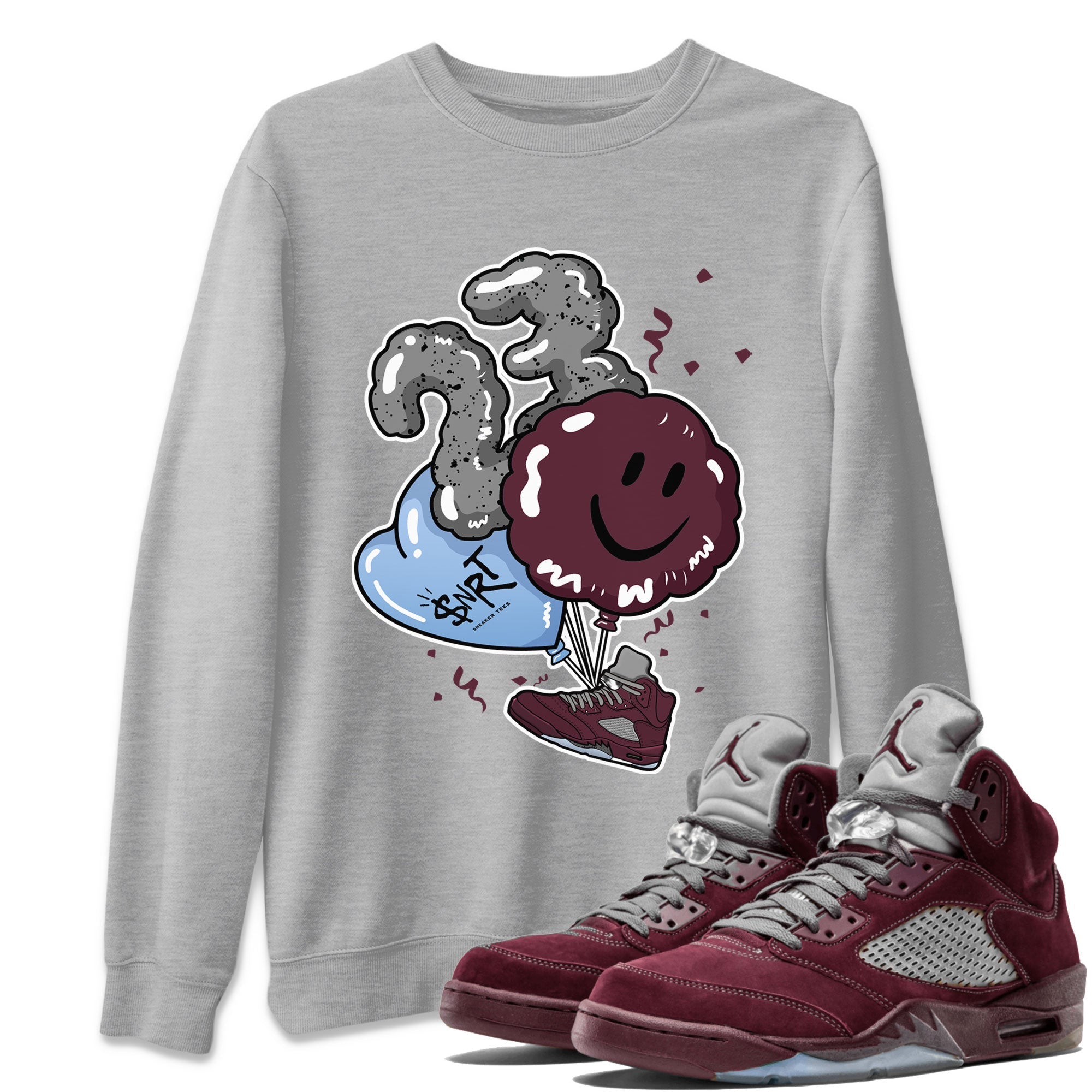 5s Burgundy shirt to match jordans Balloon Streetwear Sneaker Shirt Air Jordan 5 Burgundy Drip Gear Zone Sneaker Matching Clothing Unisex Heather Grey 1 T-Shirt