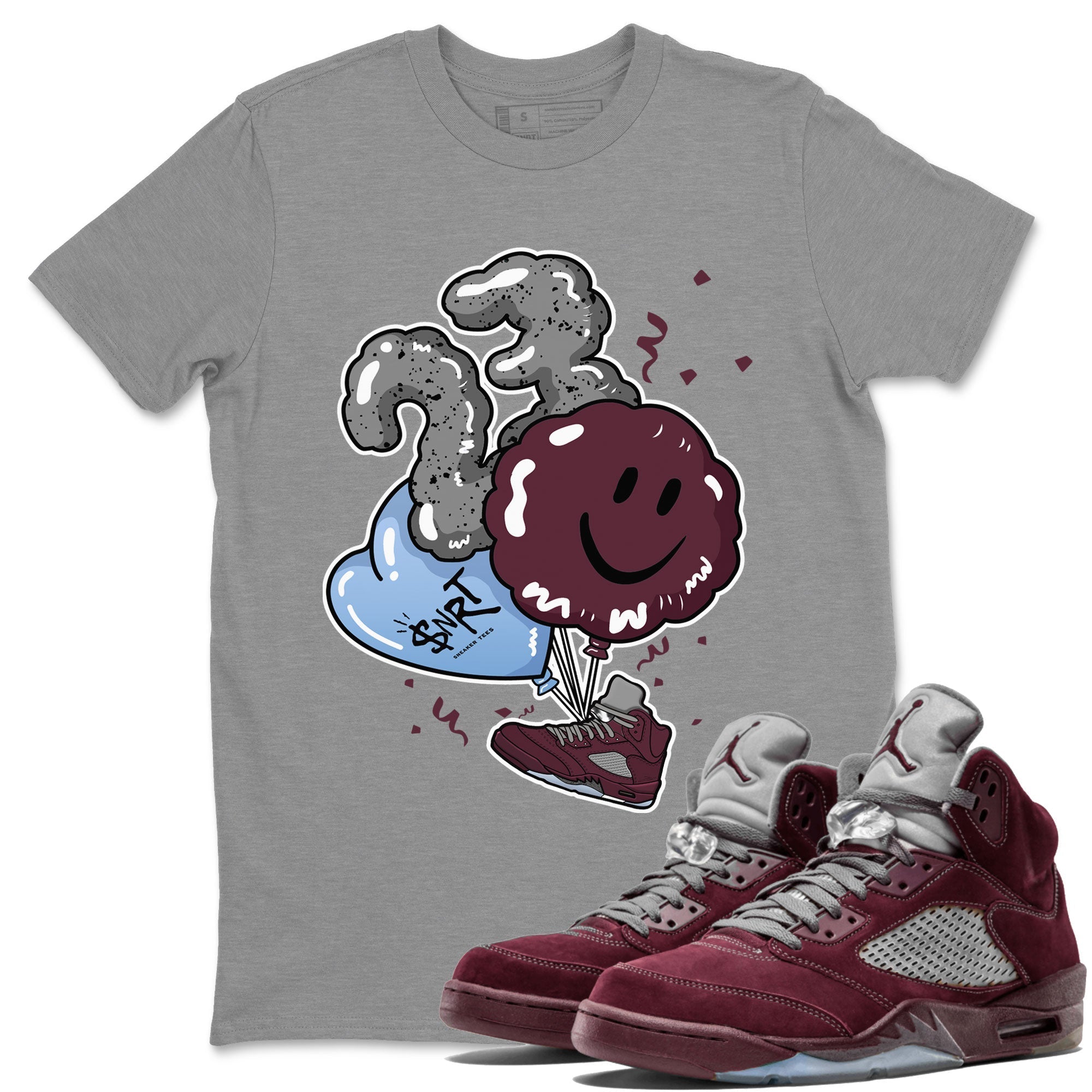 5s Burgundy shirt to match jordans Balloon Streetwear Sneaker Shirt Air Jordan 5 Burgundy Drip Gear Zone Sneaker Matching Clothing Unisex Heather Grey 1 T-Shirt