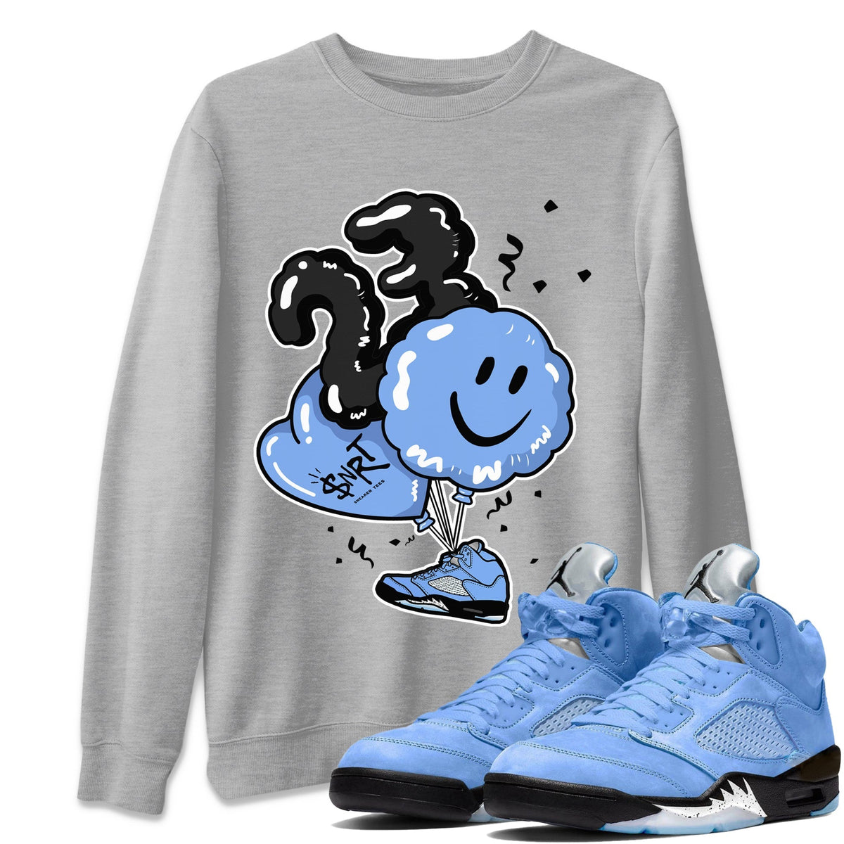 Jordan 5 UNC Sneaker Matching T-Shirt Balloon Sneaker Tees Jordan 5 UNC Sneaker Release Tees Crew Neck Tees