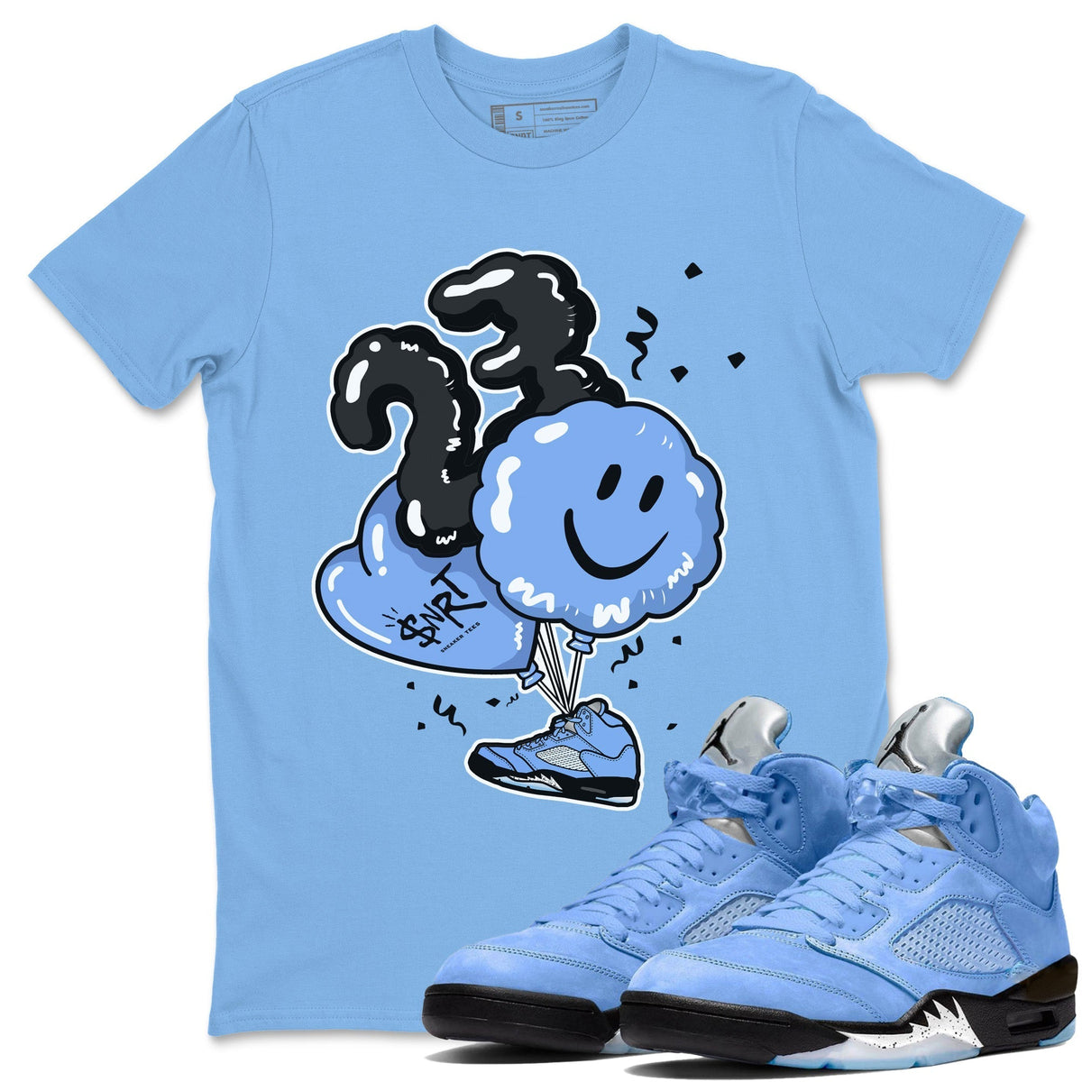 Jordan 5 UNC Sneaker Matching T-Shirt Balloon Sneaker Tees Jordan 5 UNC Sneaker Release Tees Crew Neck Tees