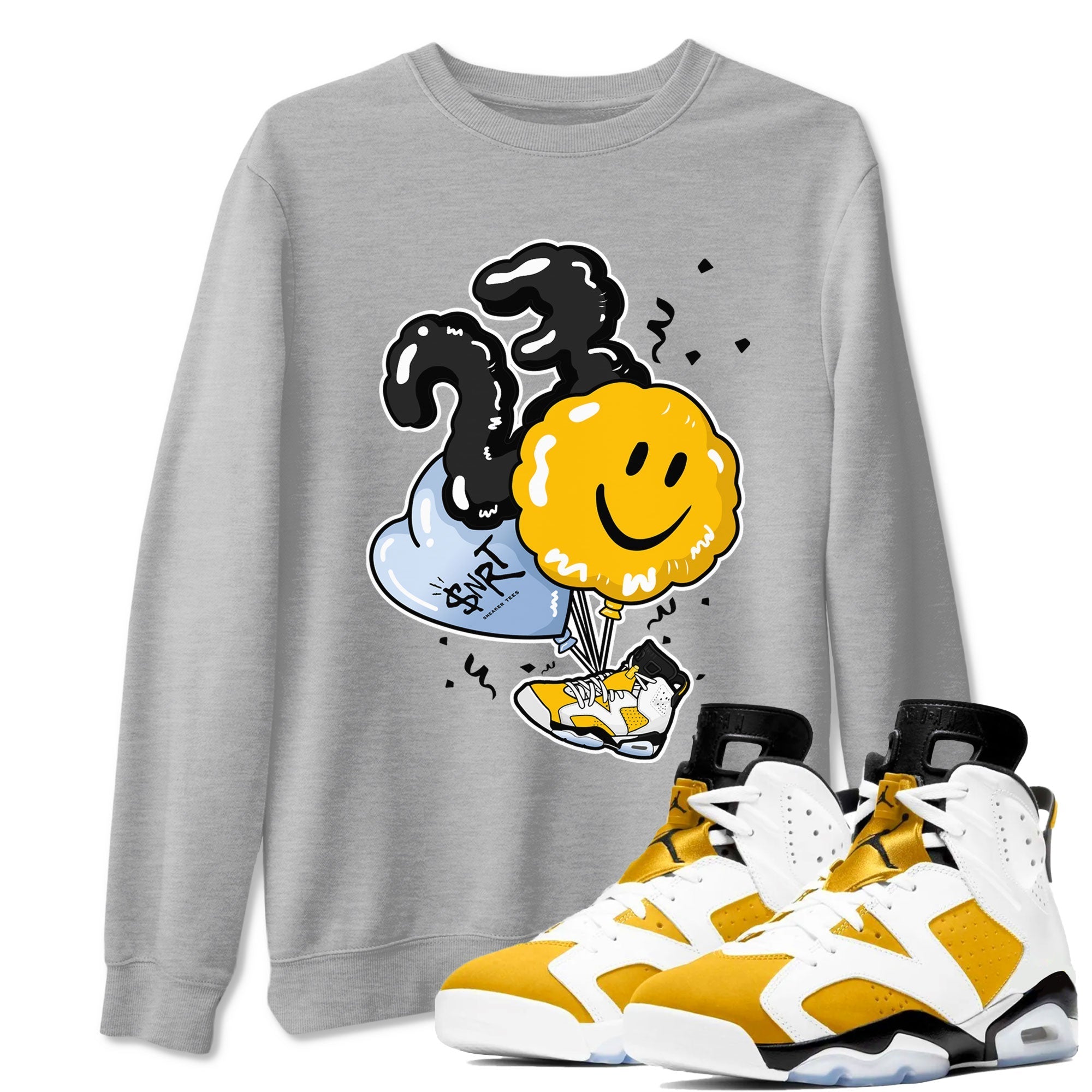 Air Jordan 6 Yellow Ochre shirt to match jordans Balloon sneaker tees streetwear brand Air Jordan 6 Yellow Ochre Drip Gear Zone Brand unisex cotton Heather Grey 1 crew neck shirt