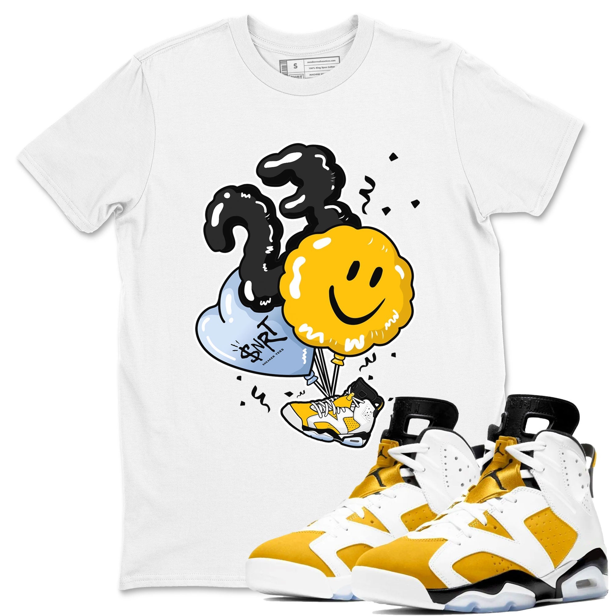 Air Jordan 6 Yellow Ochre shirt to match jordans Balloon sneaker tees streetwear brand Air Jordan 6 Yellow Ochre Drip Gear Zone Brand unisex cotton White 1 crew neck shirt