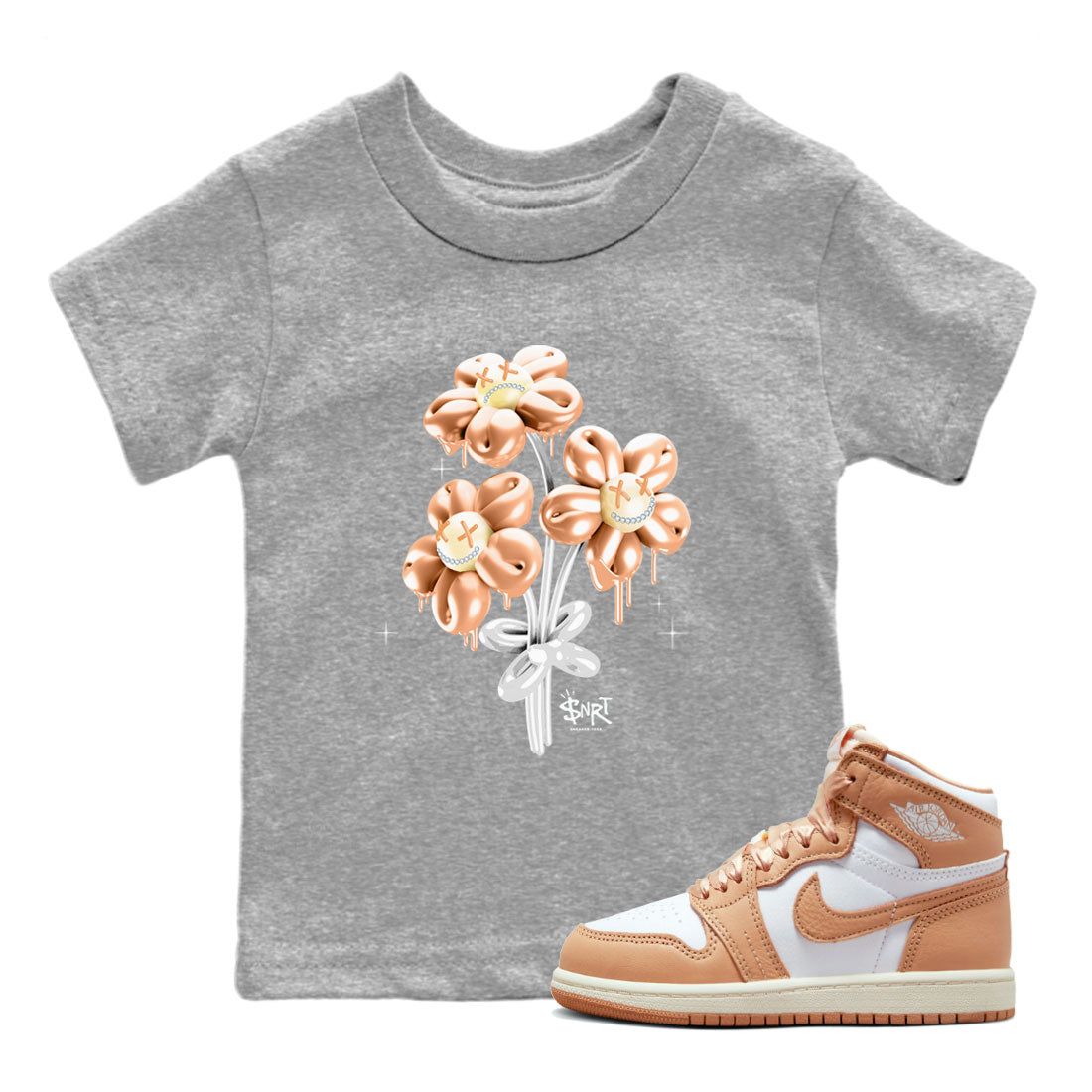 Air Jordan 1 High OG WMNS Praline shirt to match jordans Balloon Bouquet Streetwear Sneaker Shirt Air Jordan 1 Praline Drip Gear Zone Sneaker Matching Clothing Baby Toddler Heather Grey 1 T-Shirt