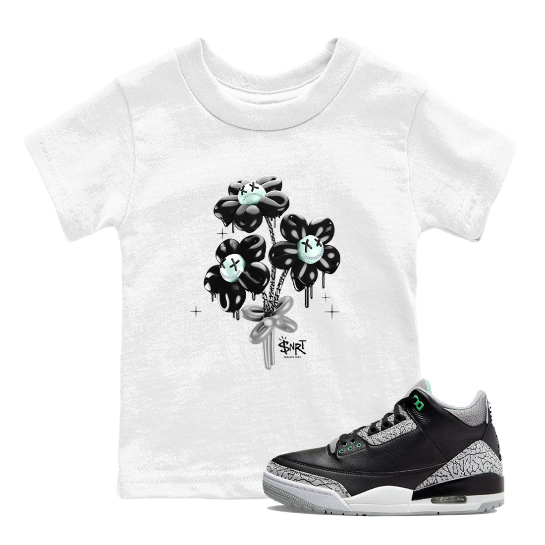 3s Green Glow shirt to match jordans Balloon Bouquet sneaker tees Air Jordan 3 Green Glow Drip Gear Zone baby toddler White 1 cotton Shirt