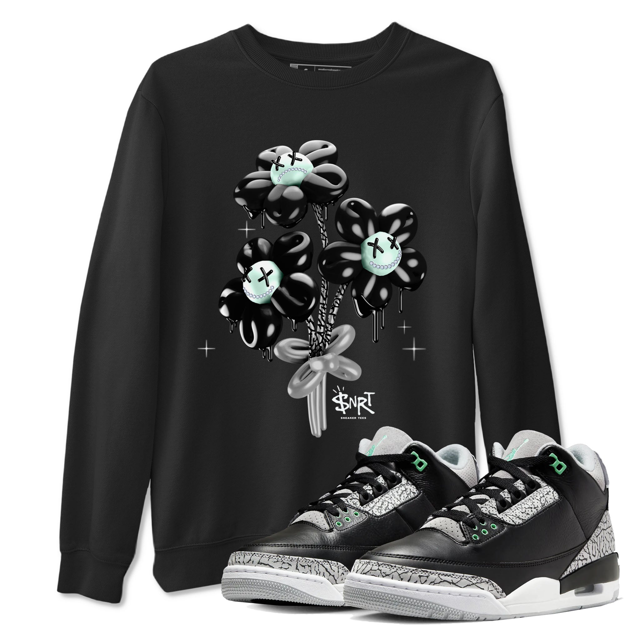 3s Green Glow shirt to match jordans Balloon Bouquet sneaker tees Air Jordan 3 Green Glow Drip Gear Zone unisex cotton Black 1 crew neck shirt