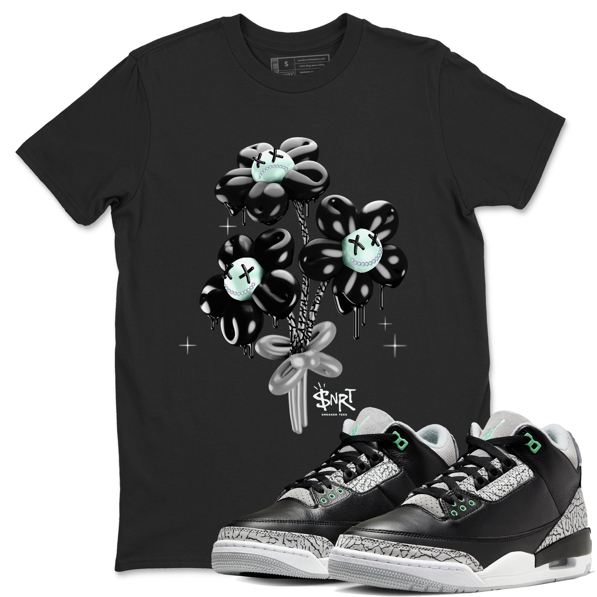 3s Green Glow shirt to match jordans Balloon Bouquet sneaker tees Air Jordan 3 Green Glow Drip Gear Zone unisex cotton Black 1 crew neck shirt