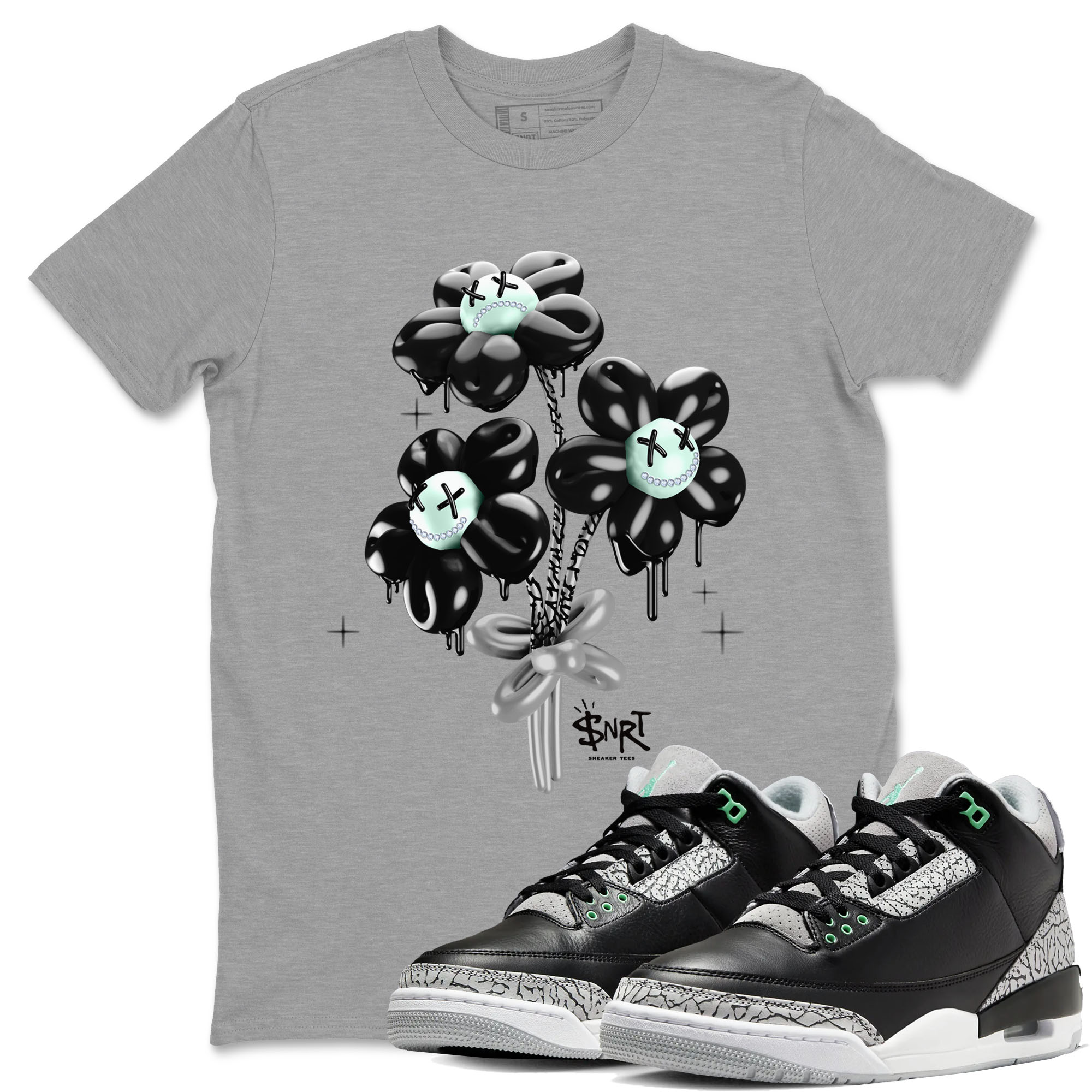 3s Green Glow shirt to match jordans Balloon Bouquet sneaker tees Air Jordan 3 Green Glow Drip Gear Zone unisex cotton Heather Grey 1 crew neck shirt