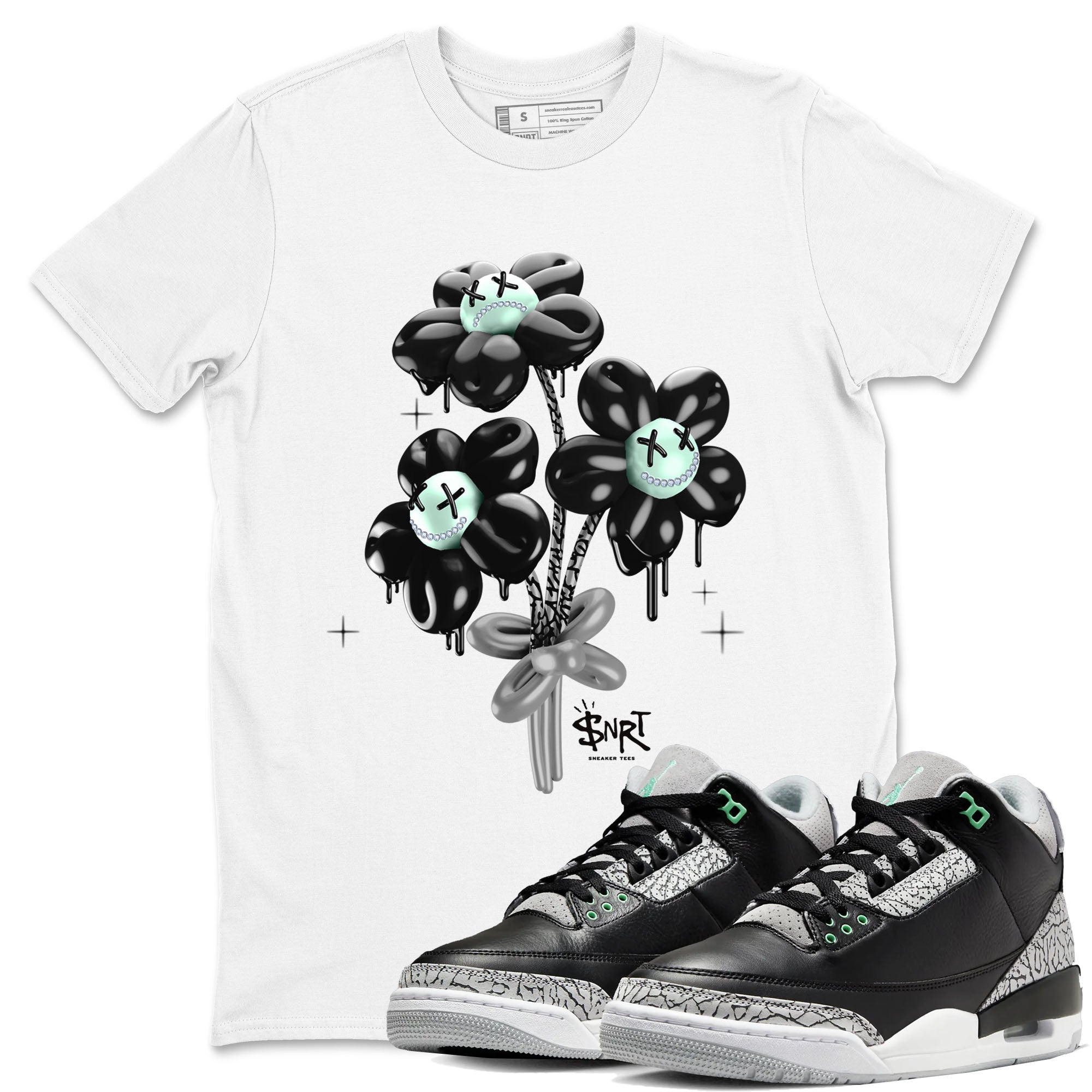 3s Green Glow shirt to match jordans Balloon Bouquet sneaker tees Air Jordan 3 Green Glow Drip Gear Zone unisex cotton White 1 crew neck shirt