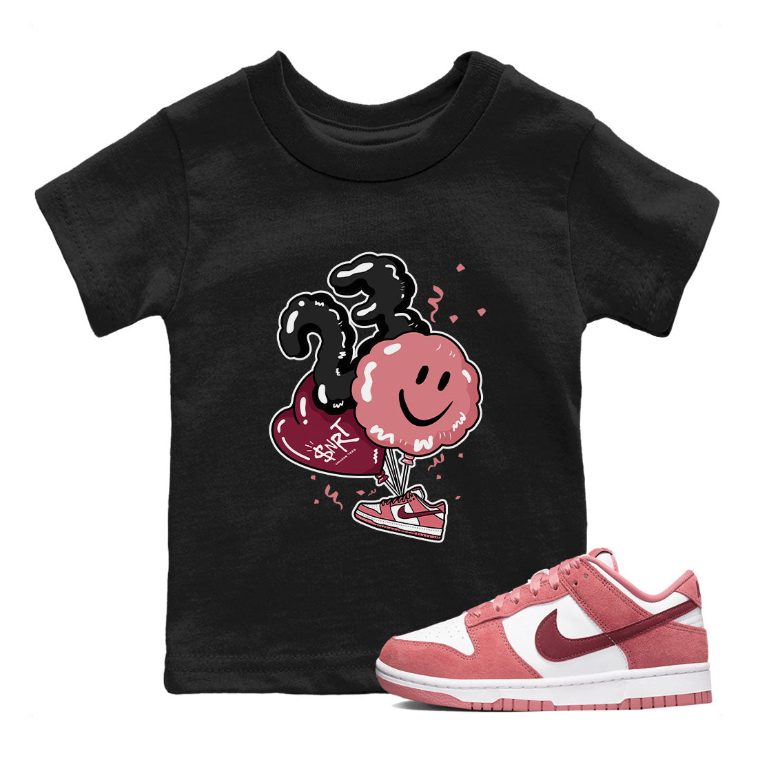 Dunks Valentines Day shirt to match jordans Balloon sneaker tees Dunks Valentine's Day Drip Gear Zone baby toddler Black 1 cotton Shirt