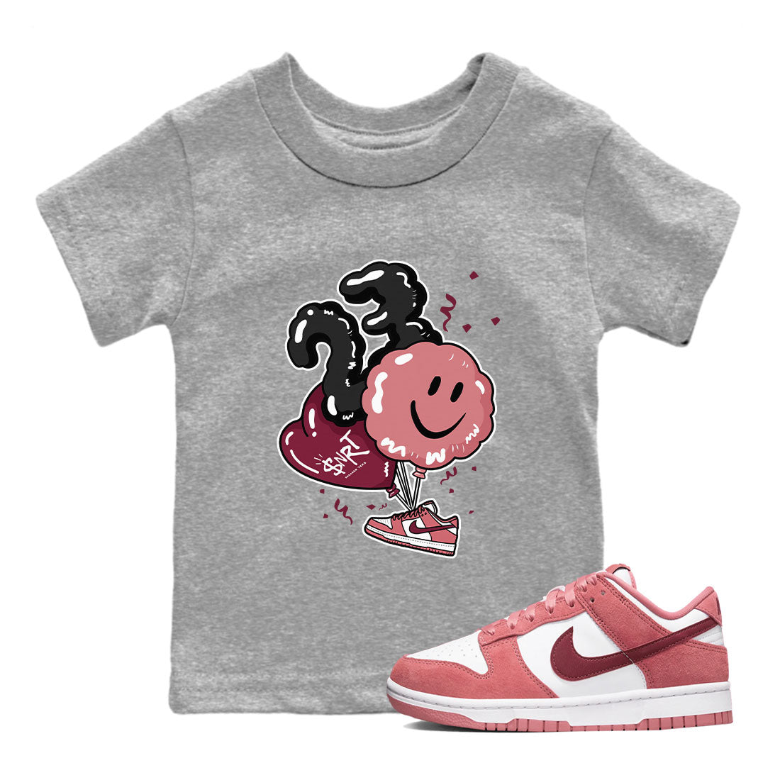 Dunks Valentines Day shirt to match jordans Balloon sneaker tees Dunks Valentine's Day Drip Gear Zone baby toddler Heather Grey 1 cotton Shirt