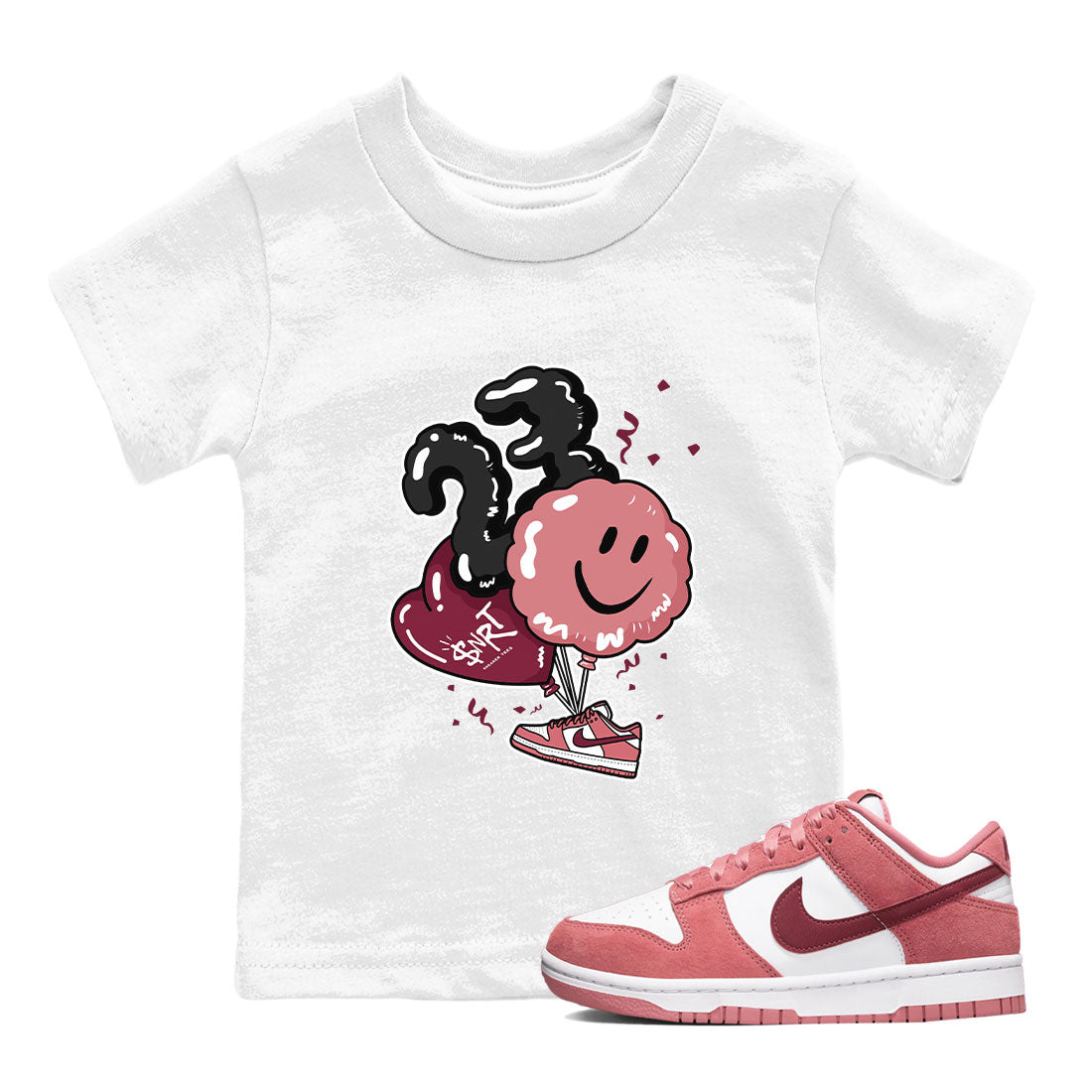 Dunks Valentines Day shirt to match jordans Balloon sneaker tees Dunks Valentine's Day Drip Gear Zone baby toddler White 1 cotton Shirt