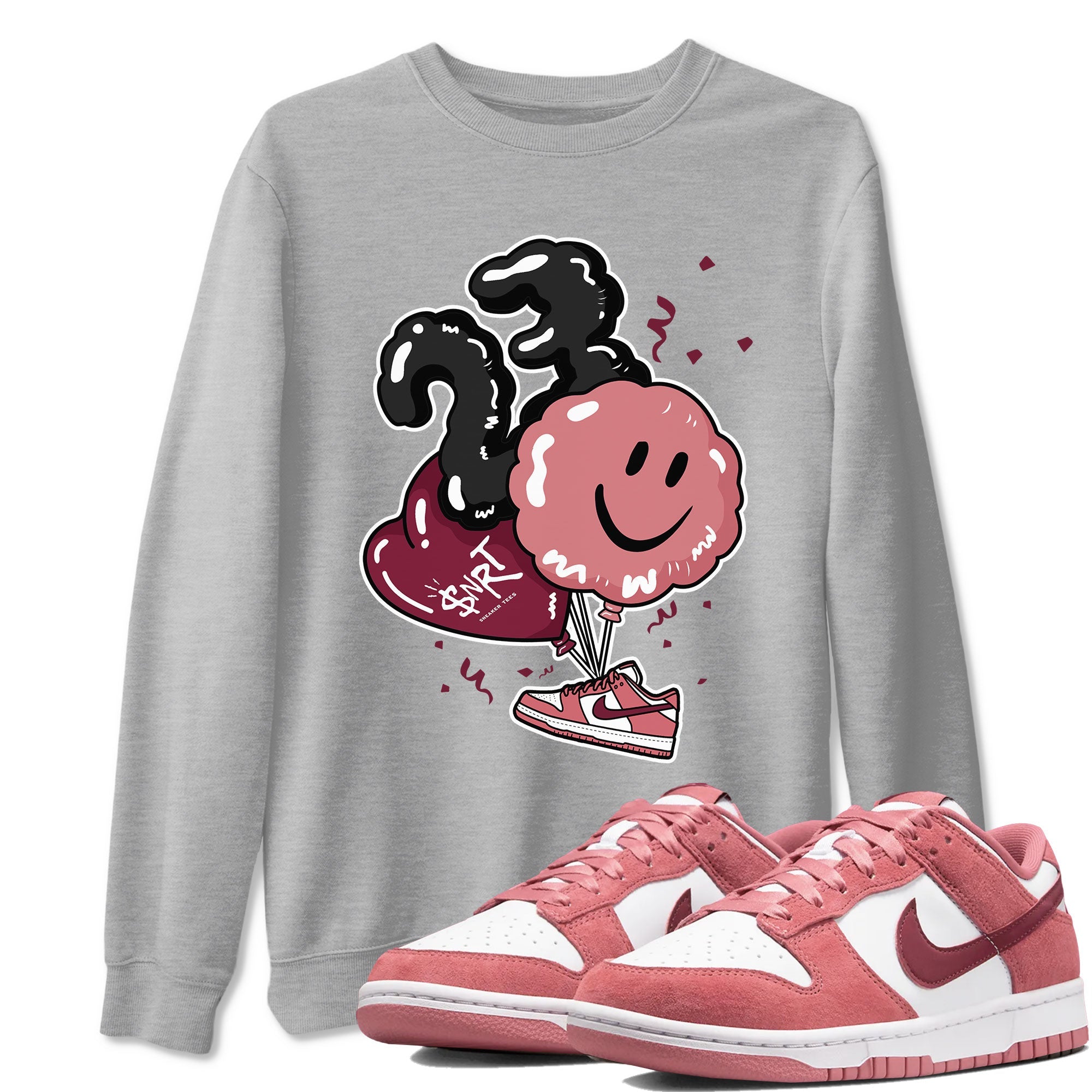Dunks Valentines Day shirt to match jordans Balloon sneaker tees Dunks Valentine's Day Drip Gear Zone unisex cotton Heather Grey 1 crew neck shirt