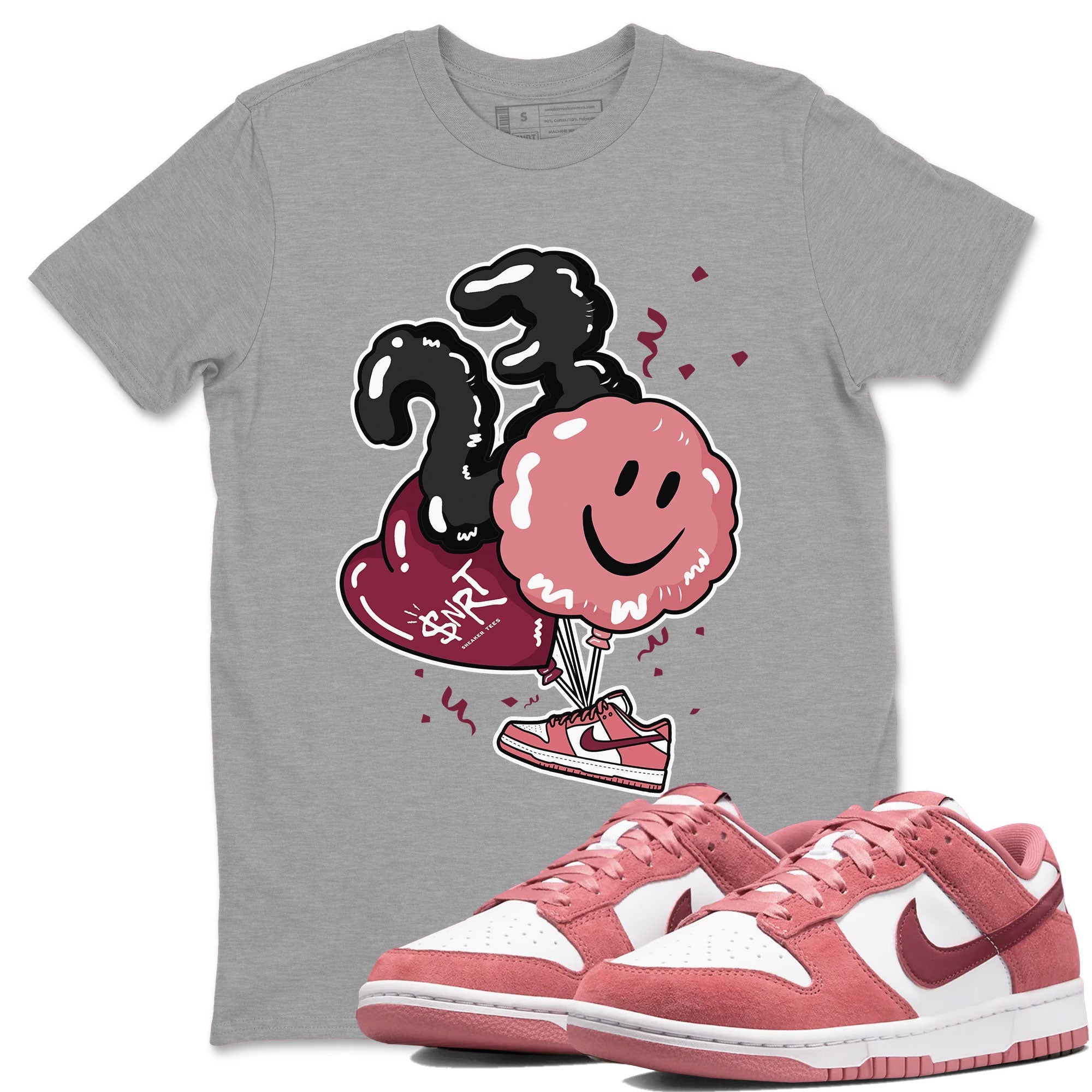 Dunks Valentines Day shirt to match jordans Balloon sneaker tees Dunks Valentine's Day Drip Gear Zone unisex cotton Heather Grey 1 crew neck shirt