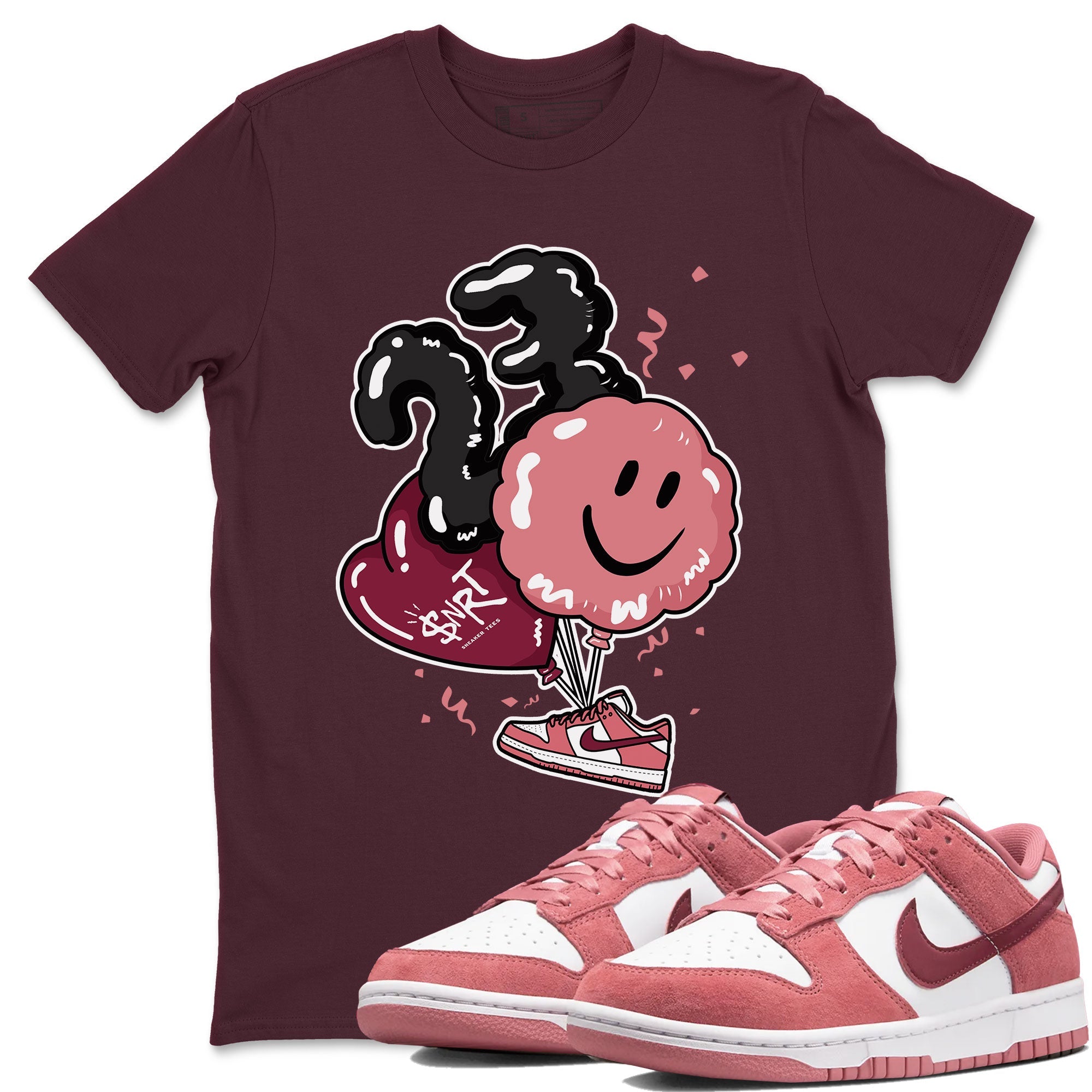 Dunks Valentines Day shirt to match jordans Balloon sneaker tees Dunks Valentine's Day Drip Gear Zone unisex cotton Maroon 1 crew neck shirt