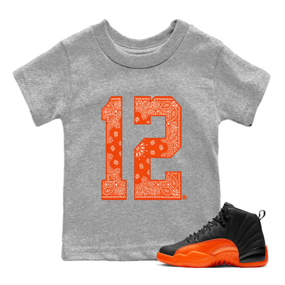 Air Jordan 12 Brilliant Orange Sneaker Match Tees Bandana 12 t shirt Air Jordan 12 WMNS Brilliant Orange Sneaker Tees Kids Shirts Heather Grey 1