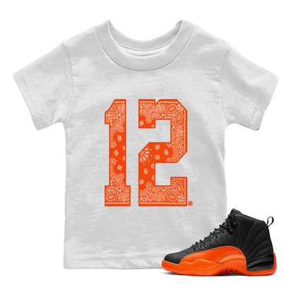 Air Jordan 12 Brilliant Orange Sneaker Match Tees Bandana 12 t shirt Air Jordan 12 WMNS Brilliant Orange Sneaker Tees Kids Shirts White 1