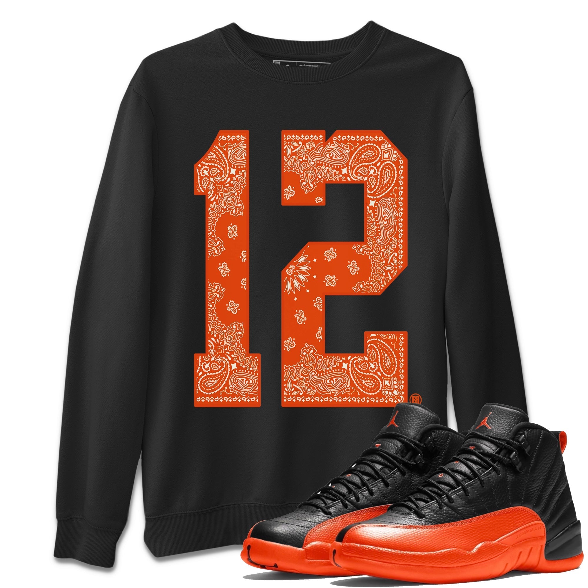 Air Jordan 12 Brilliant Orange Sneaker Match Tees Bandana 12 t shirt Air Jordan 12 WMNS Brilliant Orange Sneaker Tees Unisex Shirts Black 1