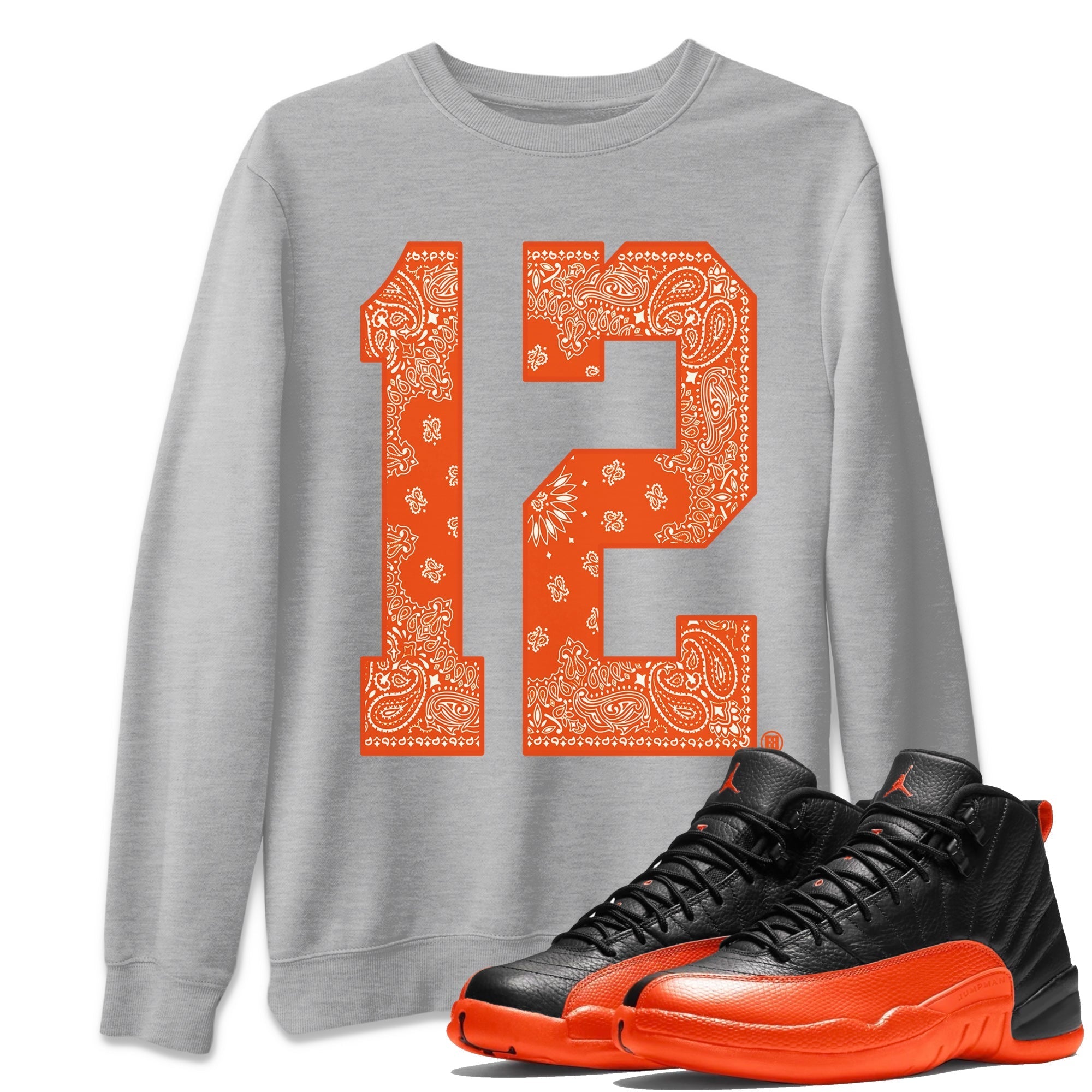 Air Jordan 12 Brilliant Orange Sneaker Match Tees Bandana 12 t shirt Air Jordan 12 WMNS Brilliant Orange Sneaker Tees Unisex Shirts Heather Grey 1