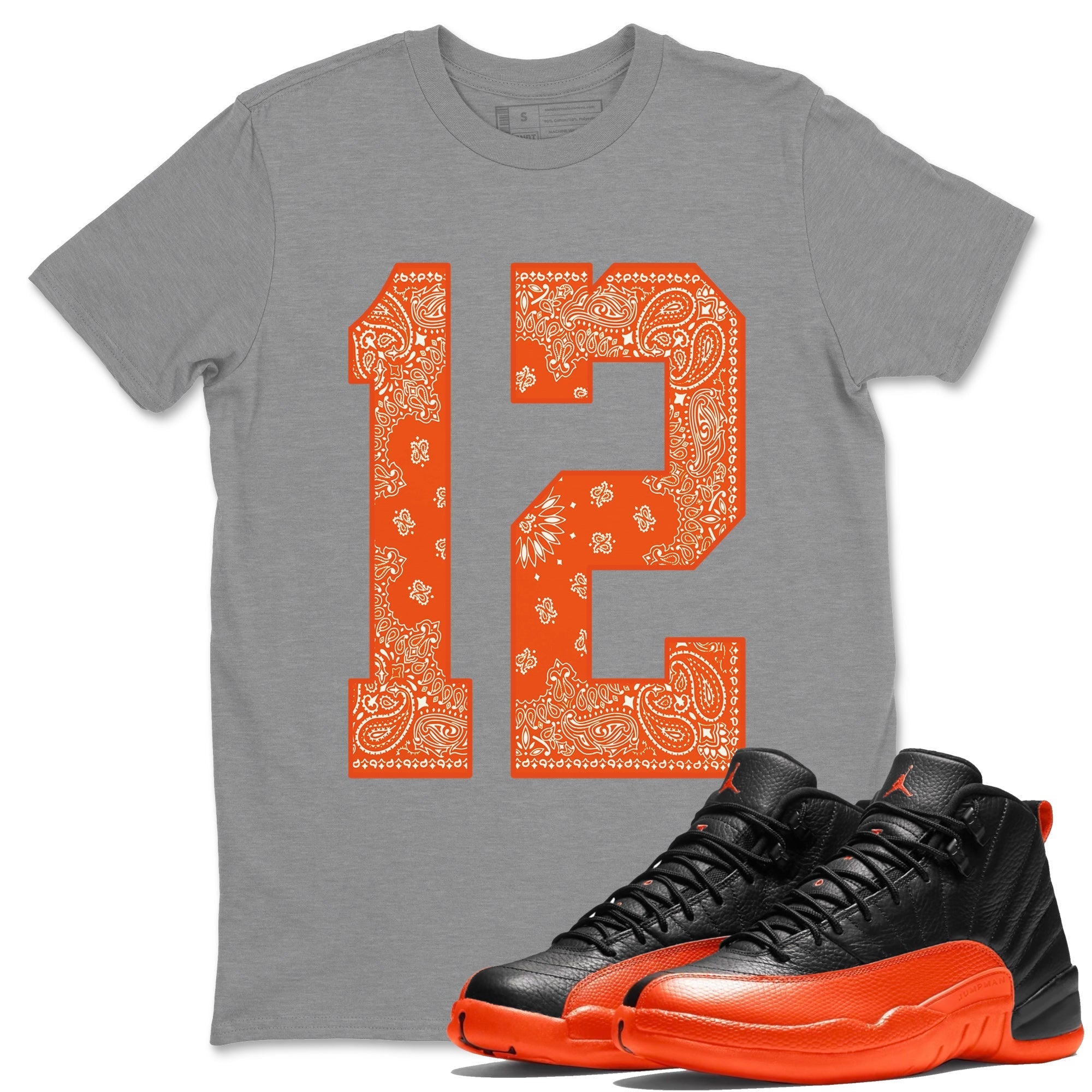 Air Jordan 12 Brilliant Orange Sneaker Match Tees Bandana 12 t shirt Air Jordan 12 WMNS Brilliant Orange Sneaker Tees Unisex Shirts Heather Grey 1