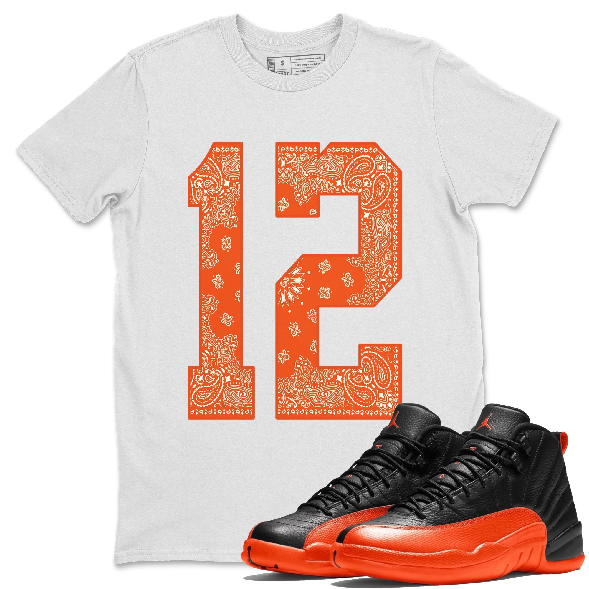 Air Jordan 12 Brilliant Orange Sneaker Match Tees Bandana 12 t shirt Air Jordan 12 WMNS Brilliant Orange Sneaker Tees Unisex Shirts White 1