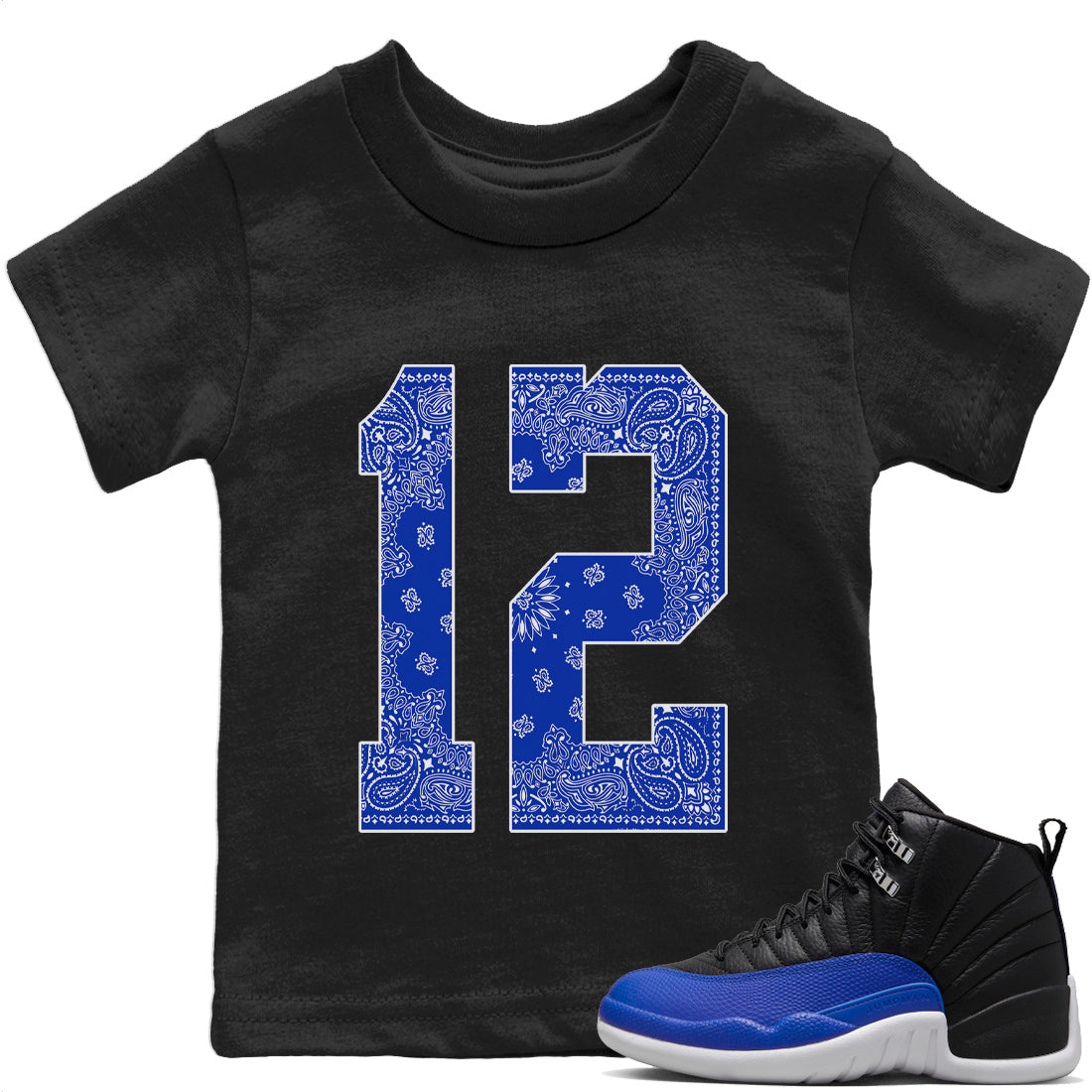 Jordan 12 Hyper Royal Sneaker Matching T-Shirt Bandana 12 Sneaker Tees Jordan 12 Hyper Royal Sneaker Release Tees Kids Shirts