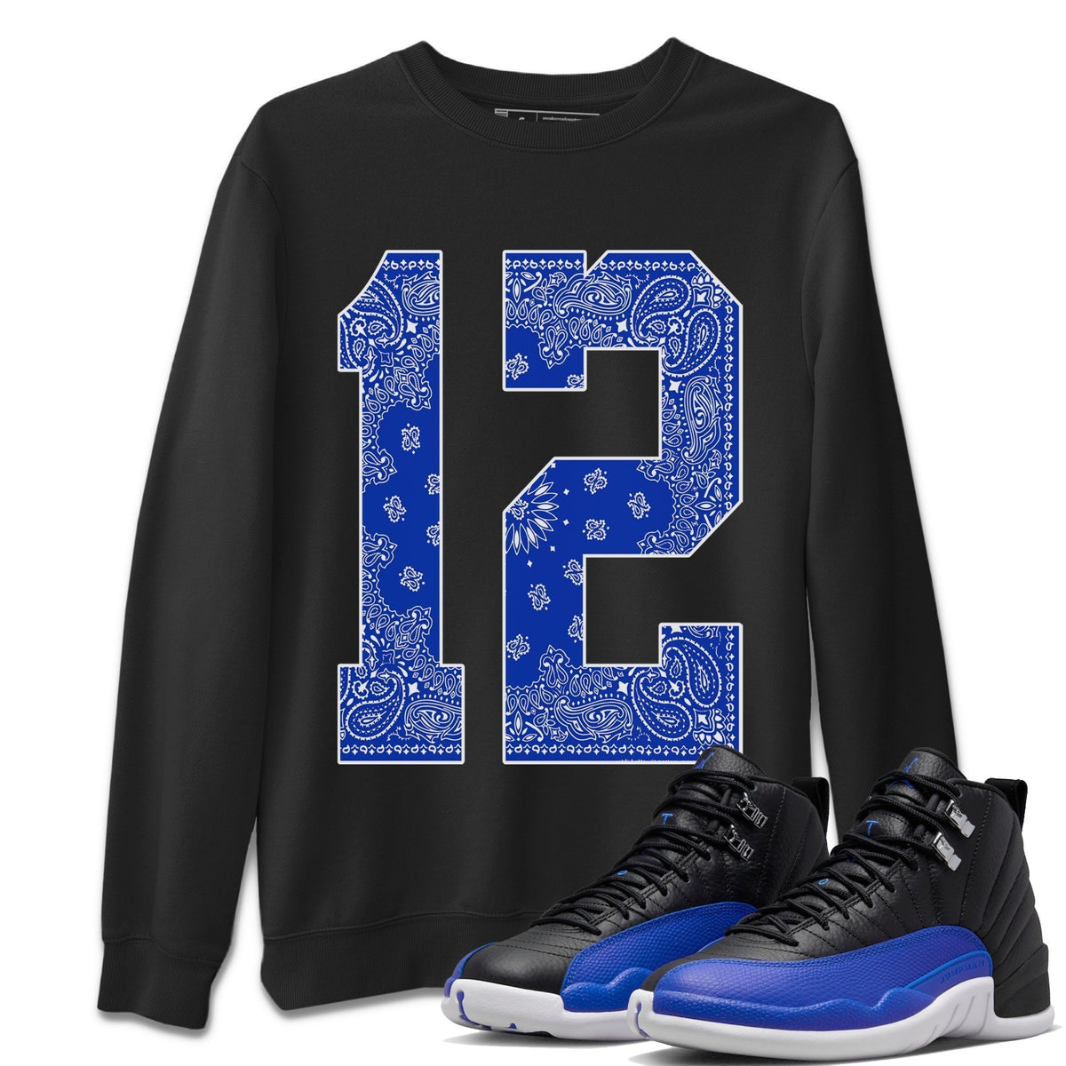 Jordan 12 Hyper Royal Sneaker Matching T-Shirt Bandana 12 Sneaker Tees Jordan 12 Hyper Royal Sneaker Release Tees Crew Neck Tees