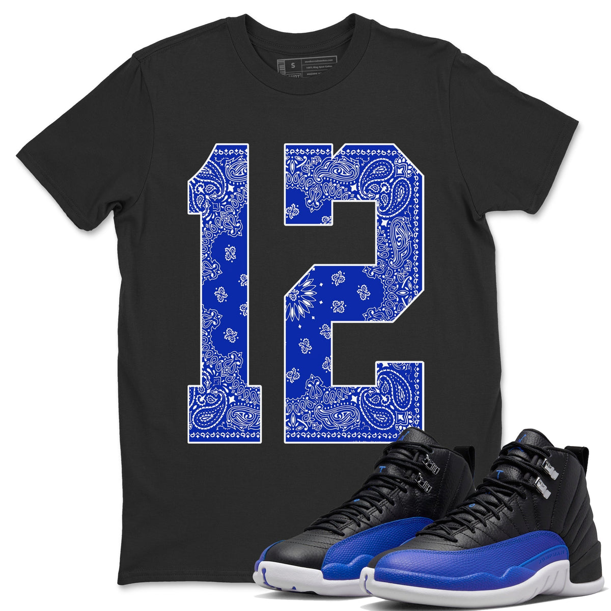 Jordan 12 Hyper Royal Sneaker Matching T-Shirt Bandana 12 Sneaker Tees Jordan 12 Hyper Royal Sneaker Release Tees Crew Neck Tees