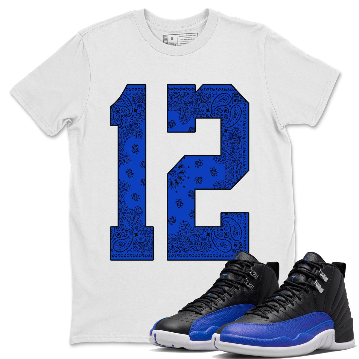 Jordan 12 Hyper Royal Sneaker Matching T-Shirt Bandana 12 Sneaker Tees Jordan 12 Hyper Royal Sneaker Release Tees Crew Neck Tees
